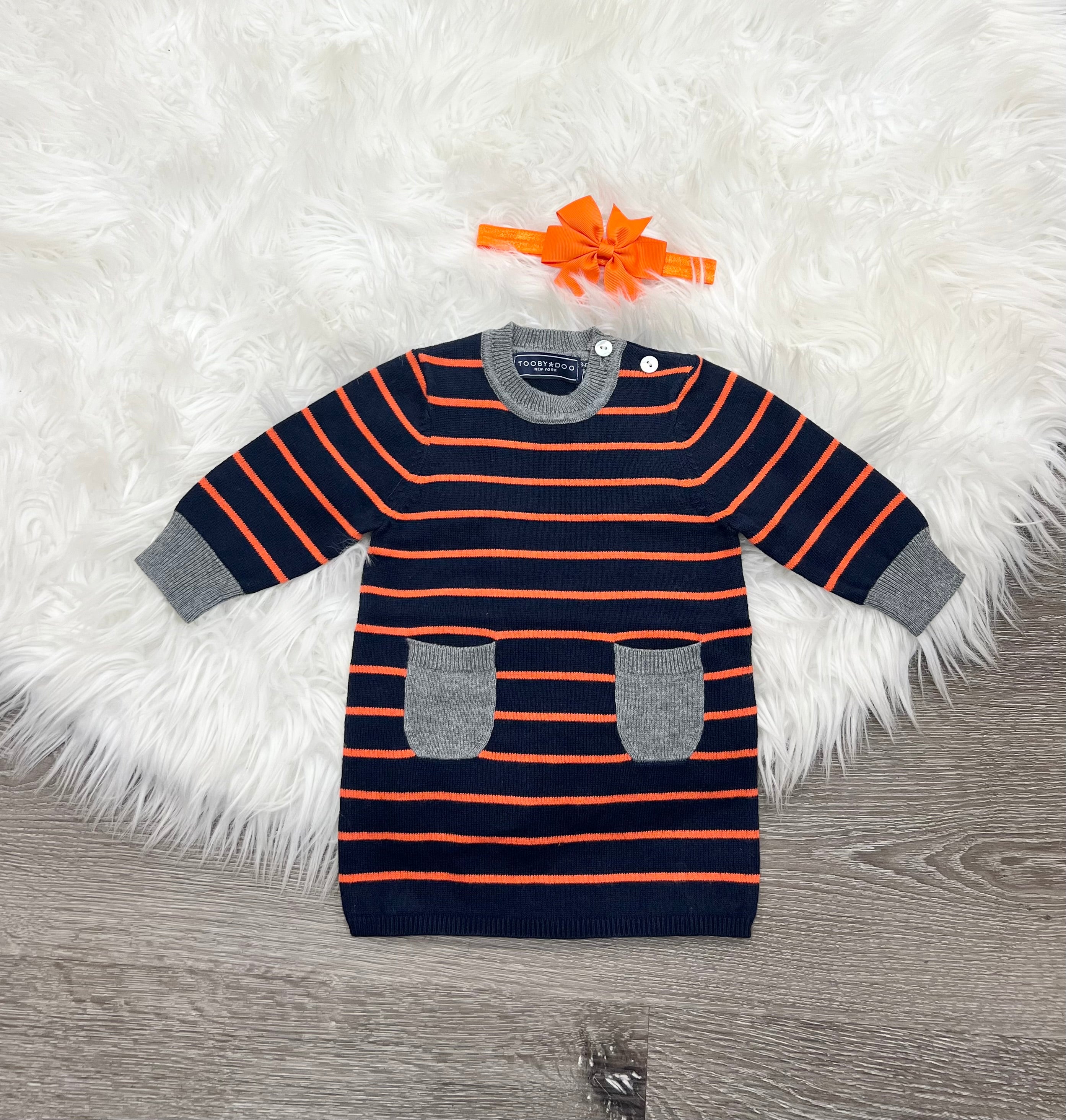 Toobydoo Blue And Orange Striped Sweater Dress B20203