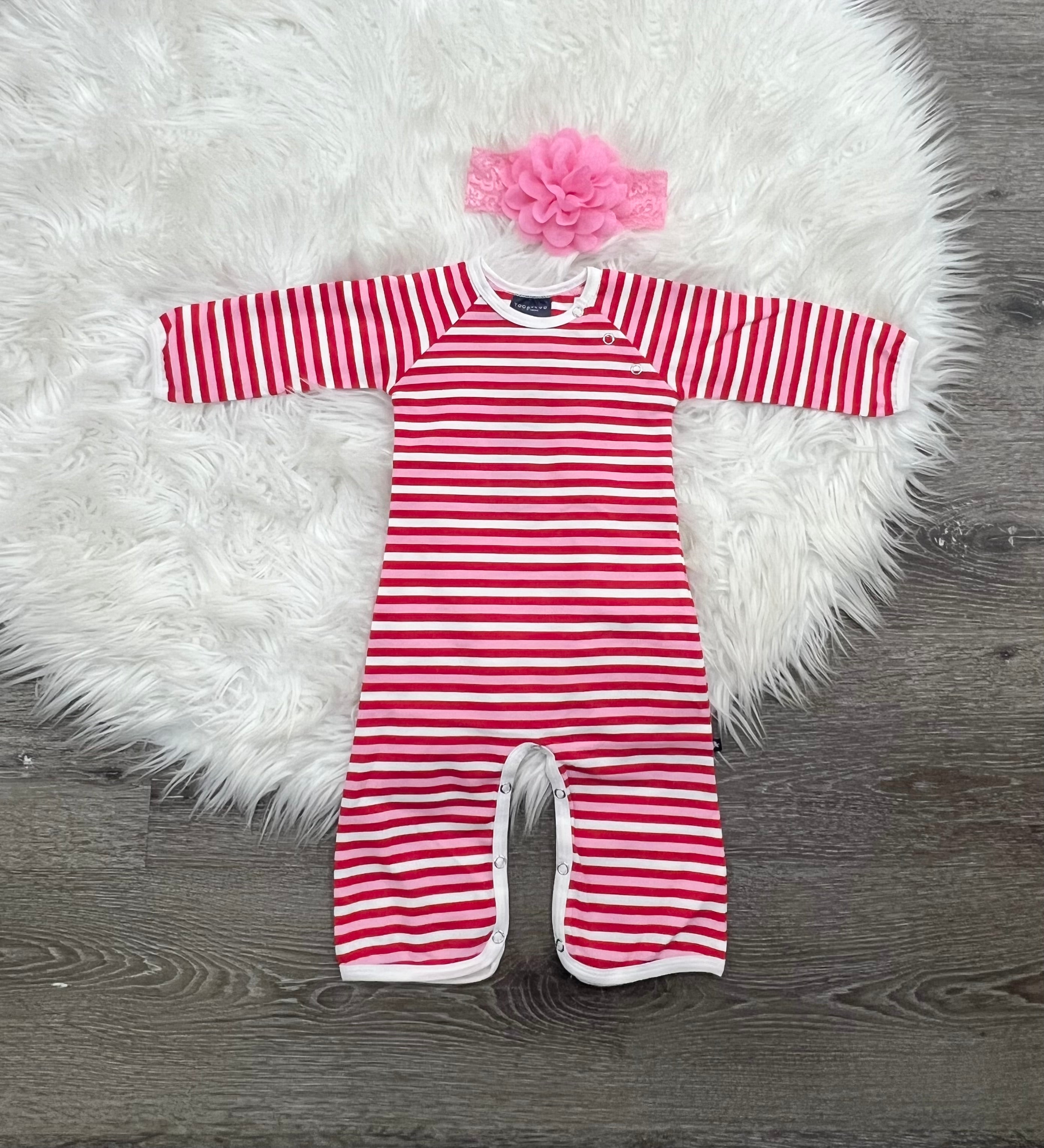 Toobydoo Red, White & Pink Striped Jumpsuit B10353