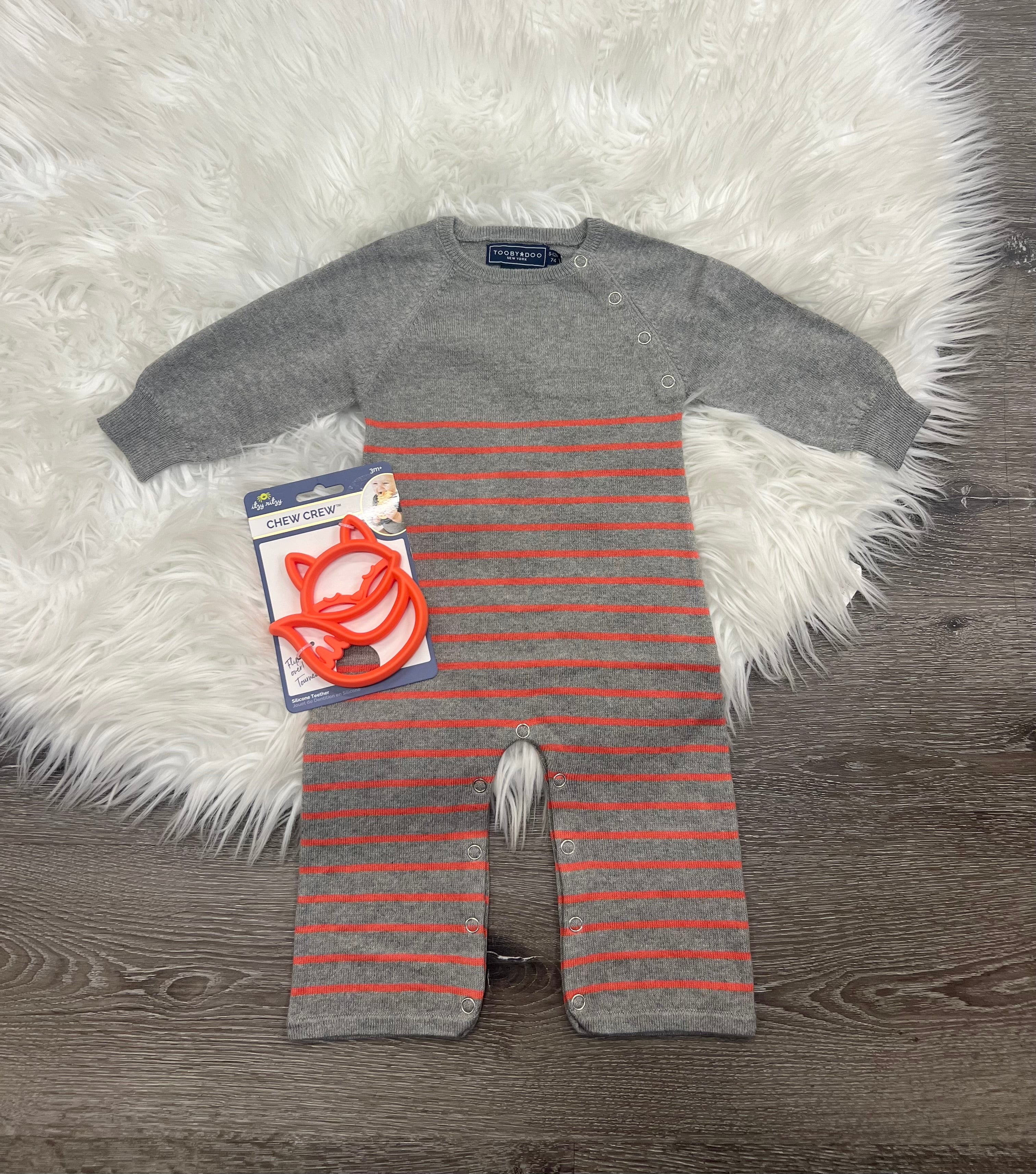 Toobydoo Cotton Cashmere Grey & Orange Striped Sweater Jumpsuit B10300