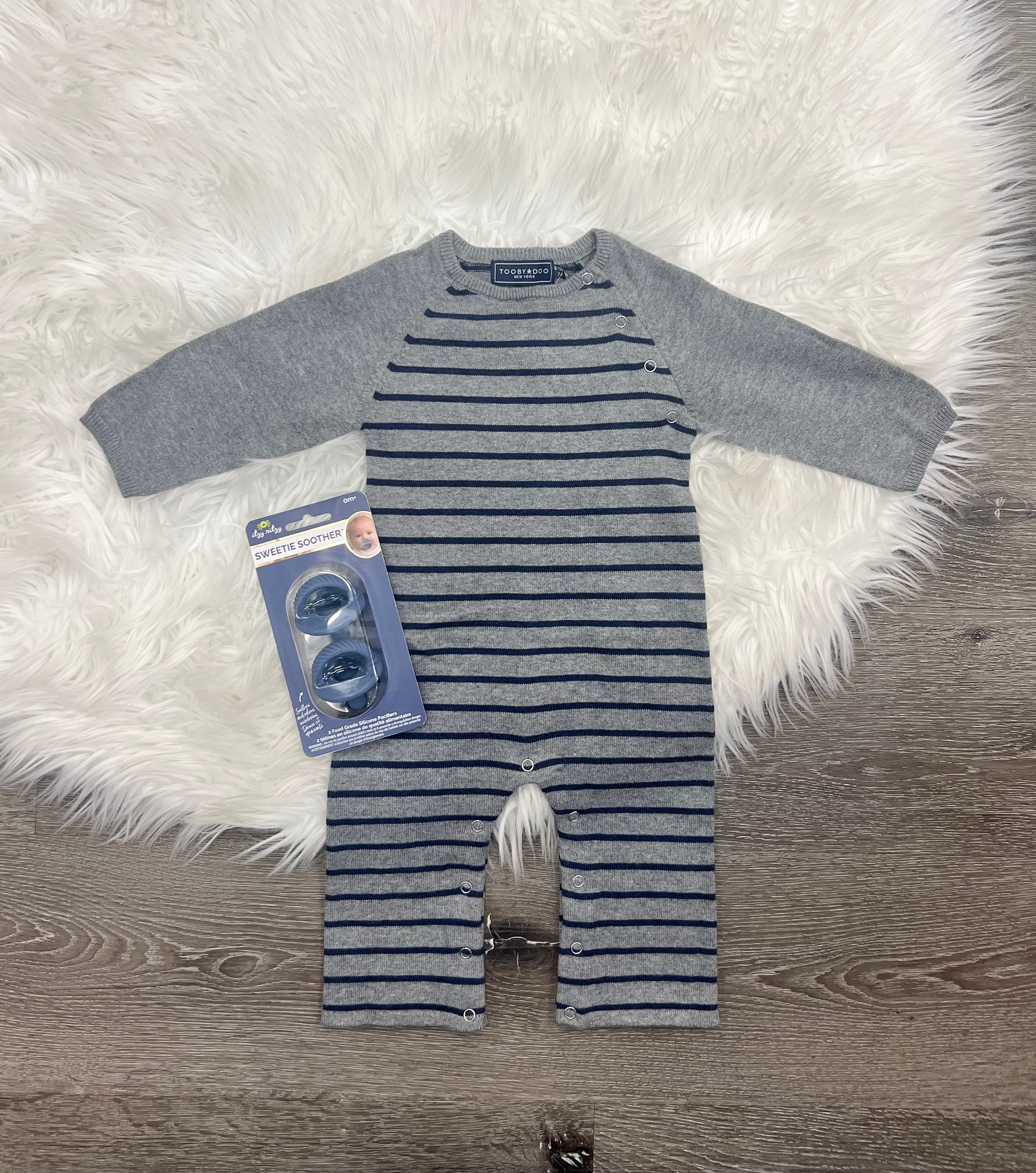 Toobydoo Grey & Navy Striped Sweater Jumpsuit B10370