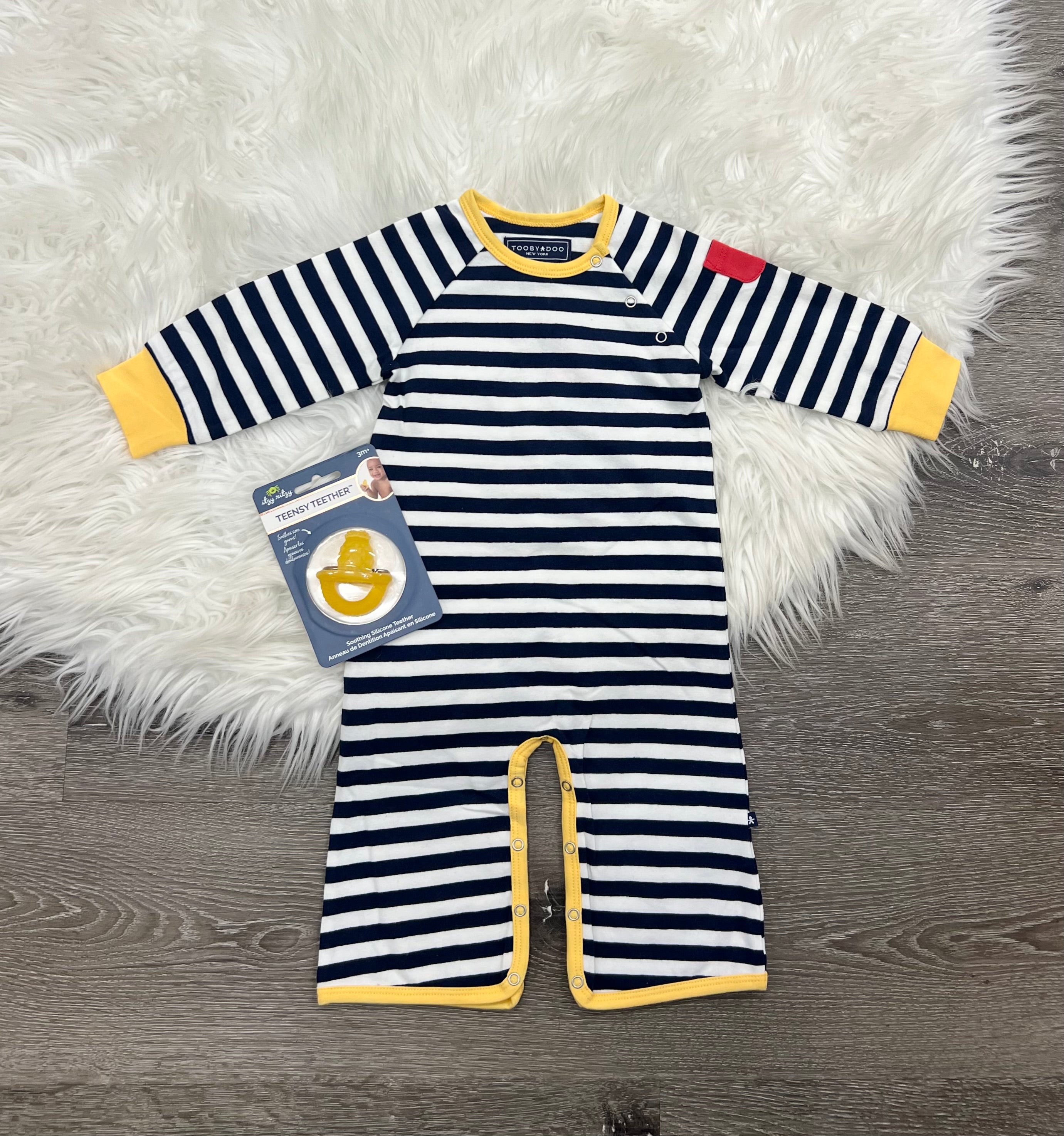 Toobydoo Navy & White Striped Jumpsuit With Yellow Trim B10214