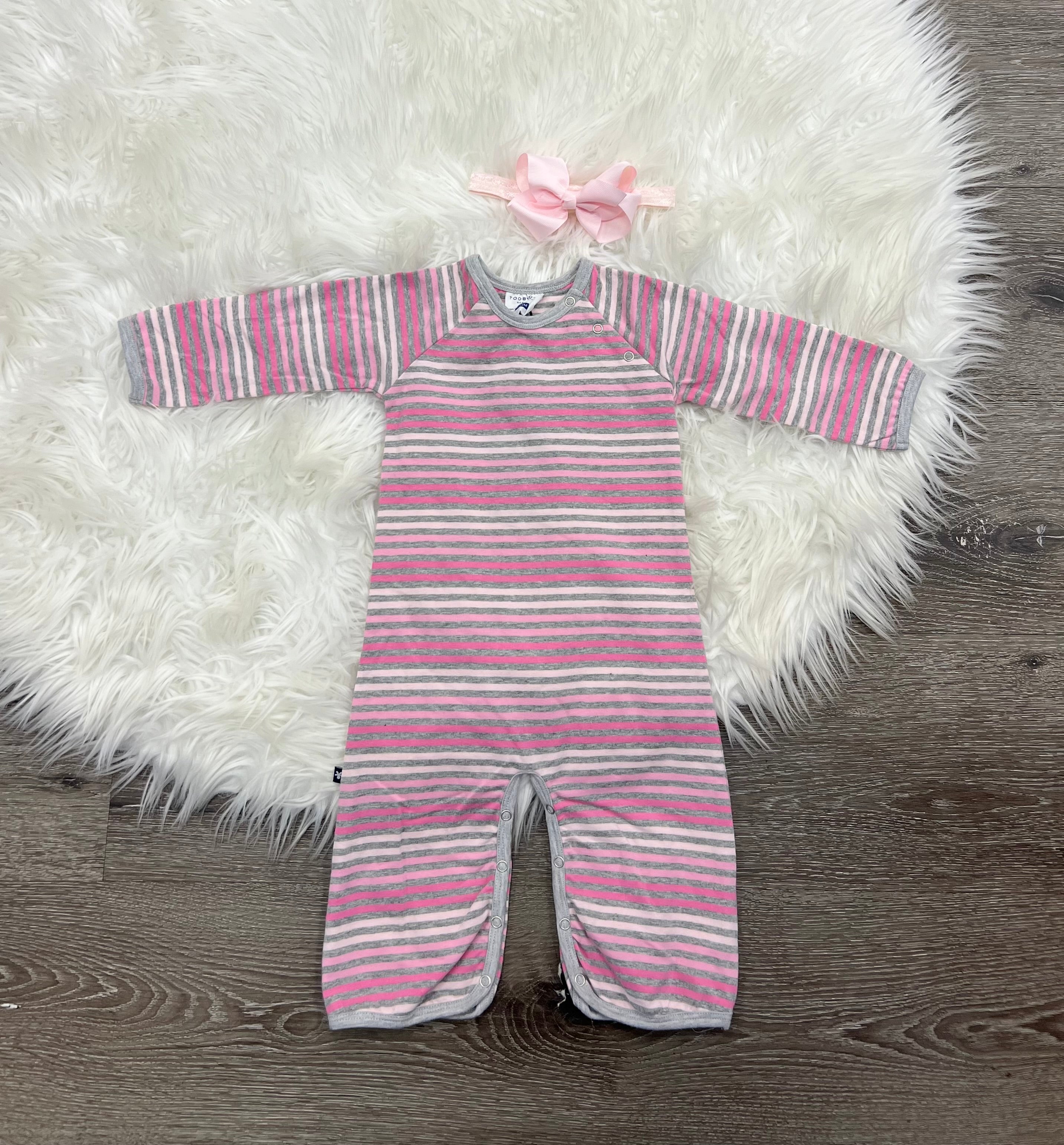 Toobydoo Grey & Pink Striped Jumpsuit B10526