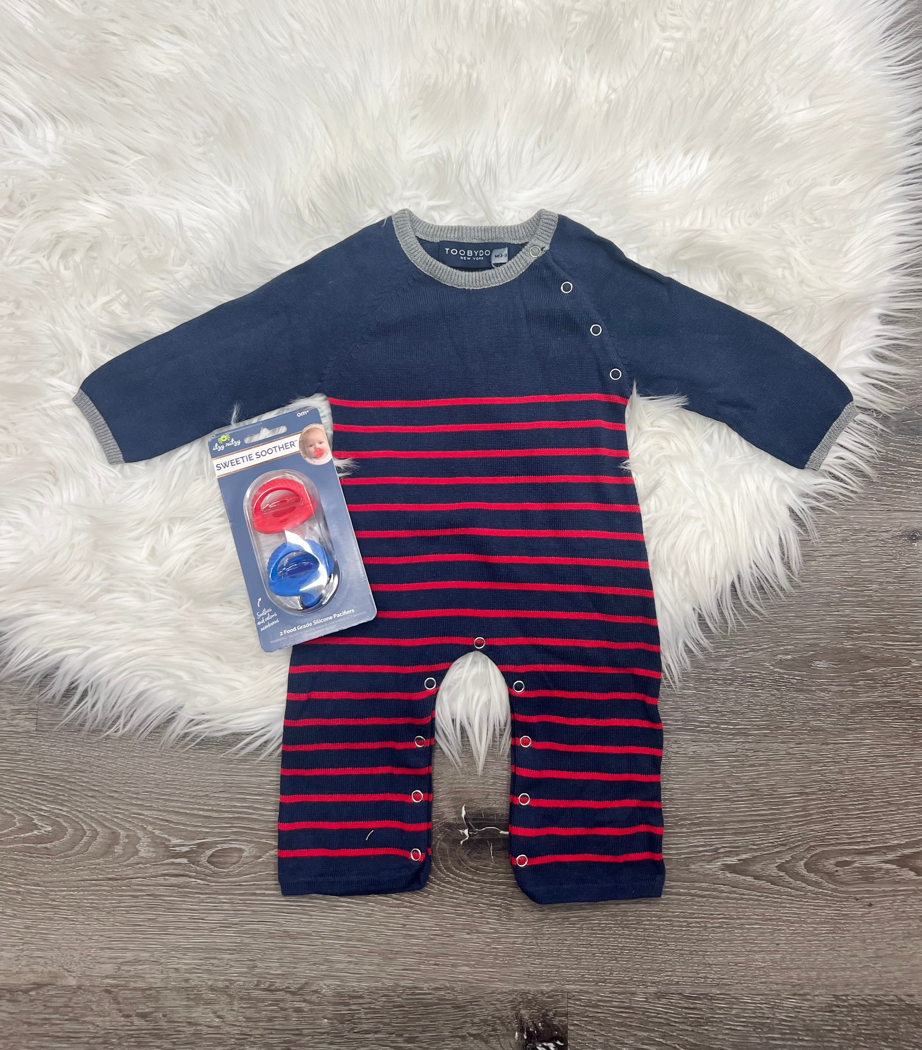 Toobydoo Navy & Red Striped Sweater Jumpsuit B10492