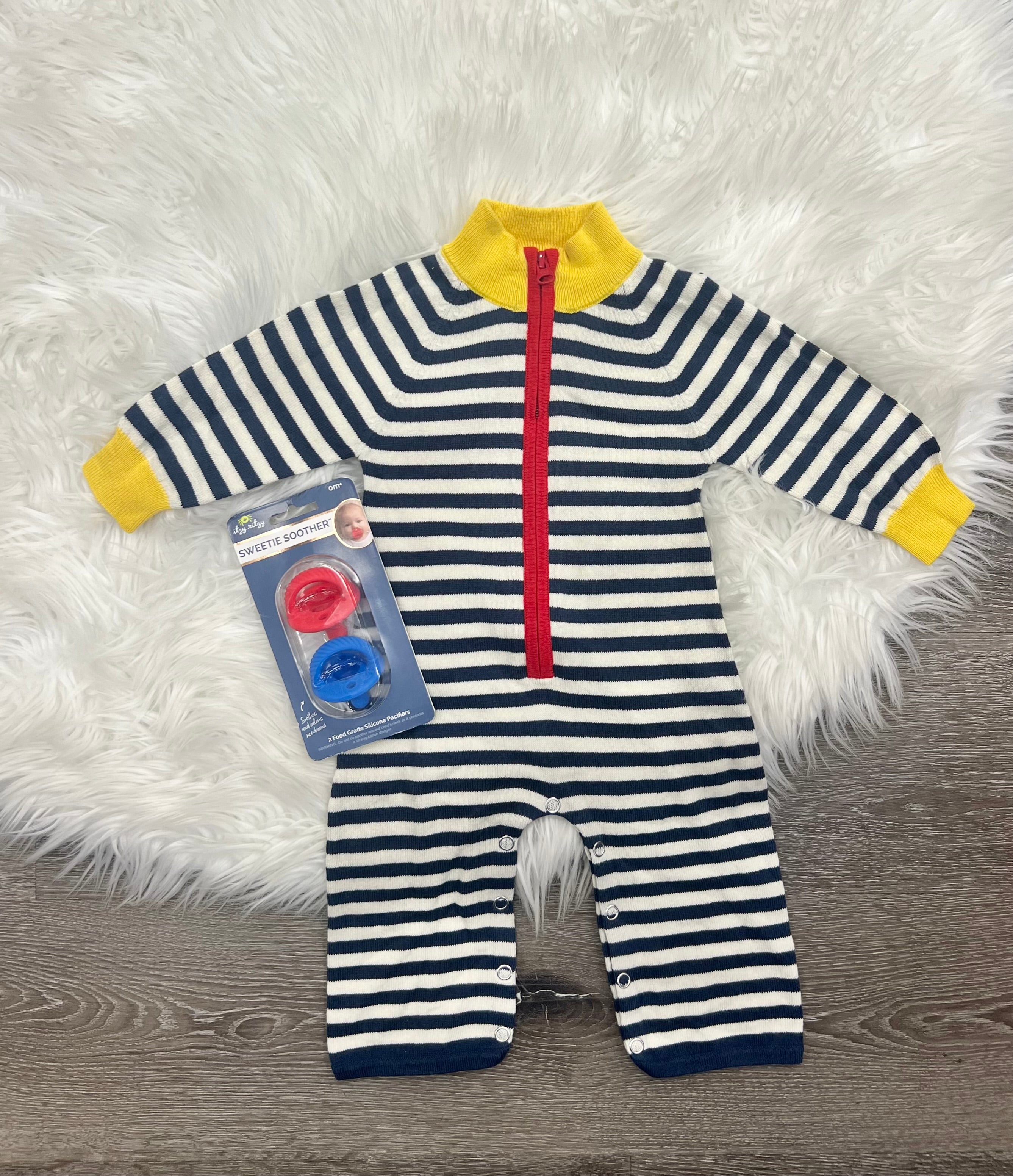 Toobydoo White & Navy Striped Cotton Cashmere Sweater Jumpsuit