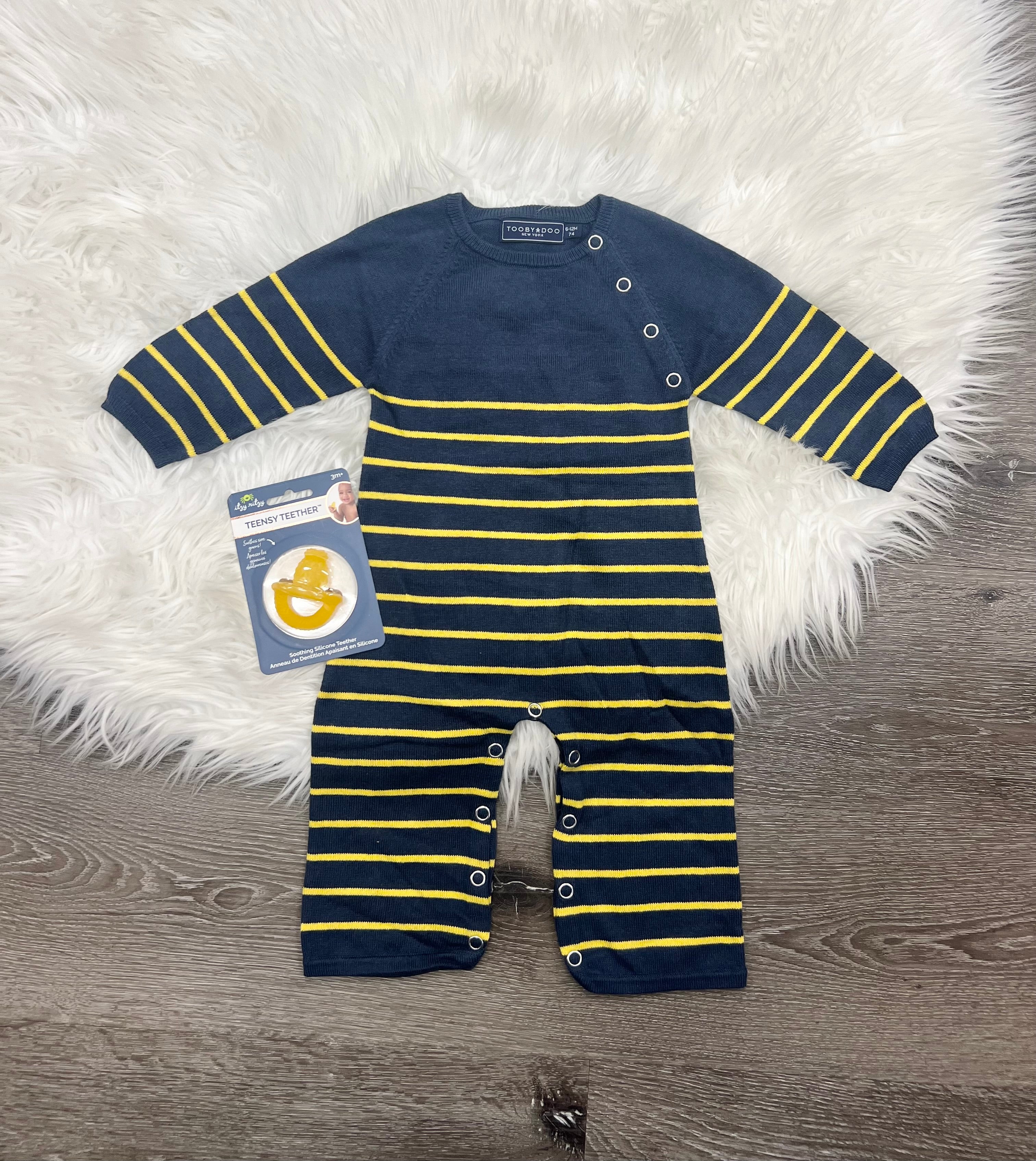 Toobydoo Navy & Yellow Striped Cotton Cashmere Sweater Jumpsuit