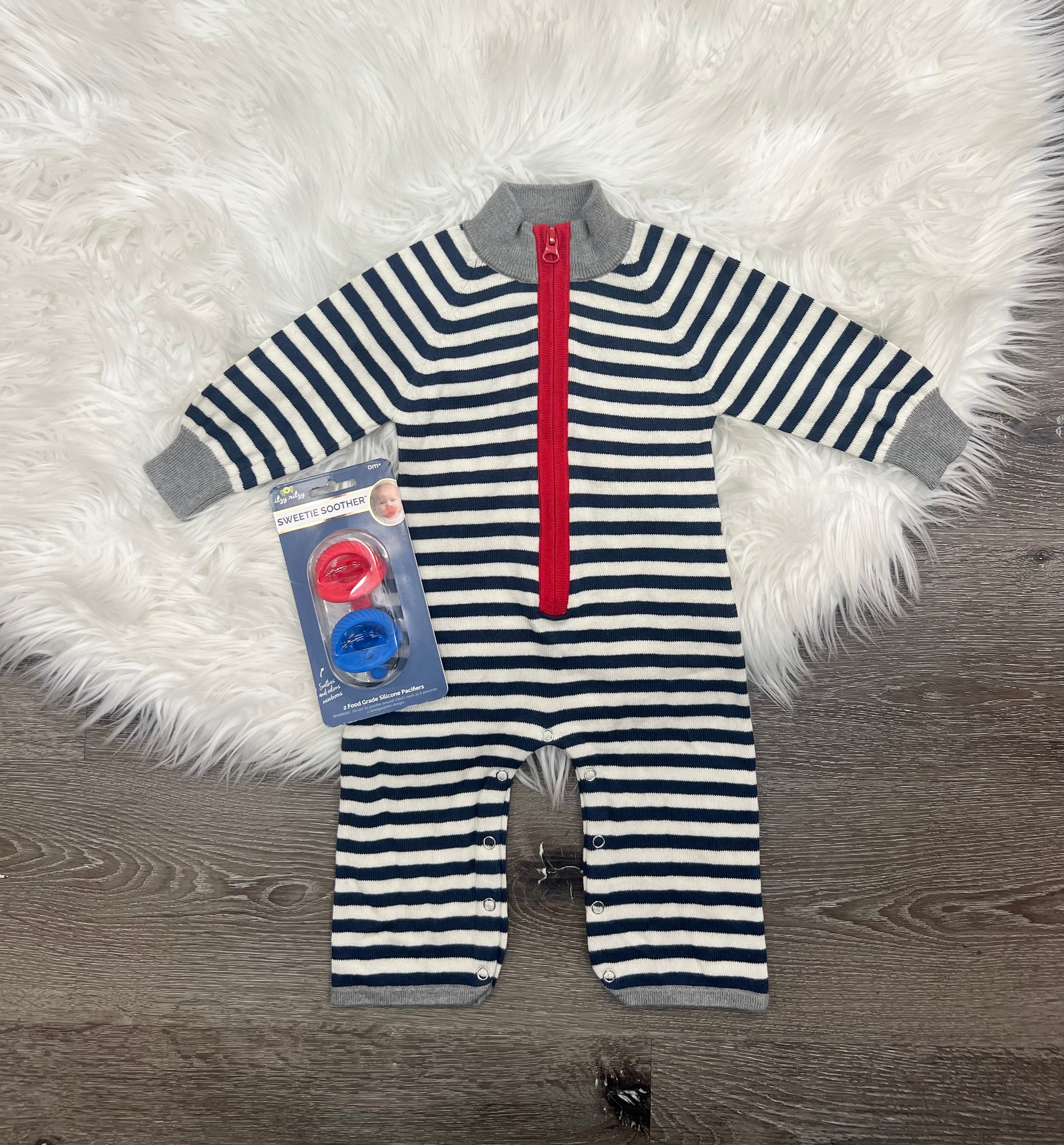 Toobydoo Navy & White Striped Cotton Cashmere Sweater Jumpsuit