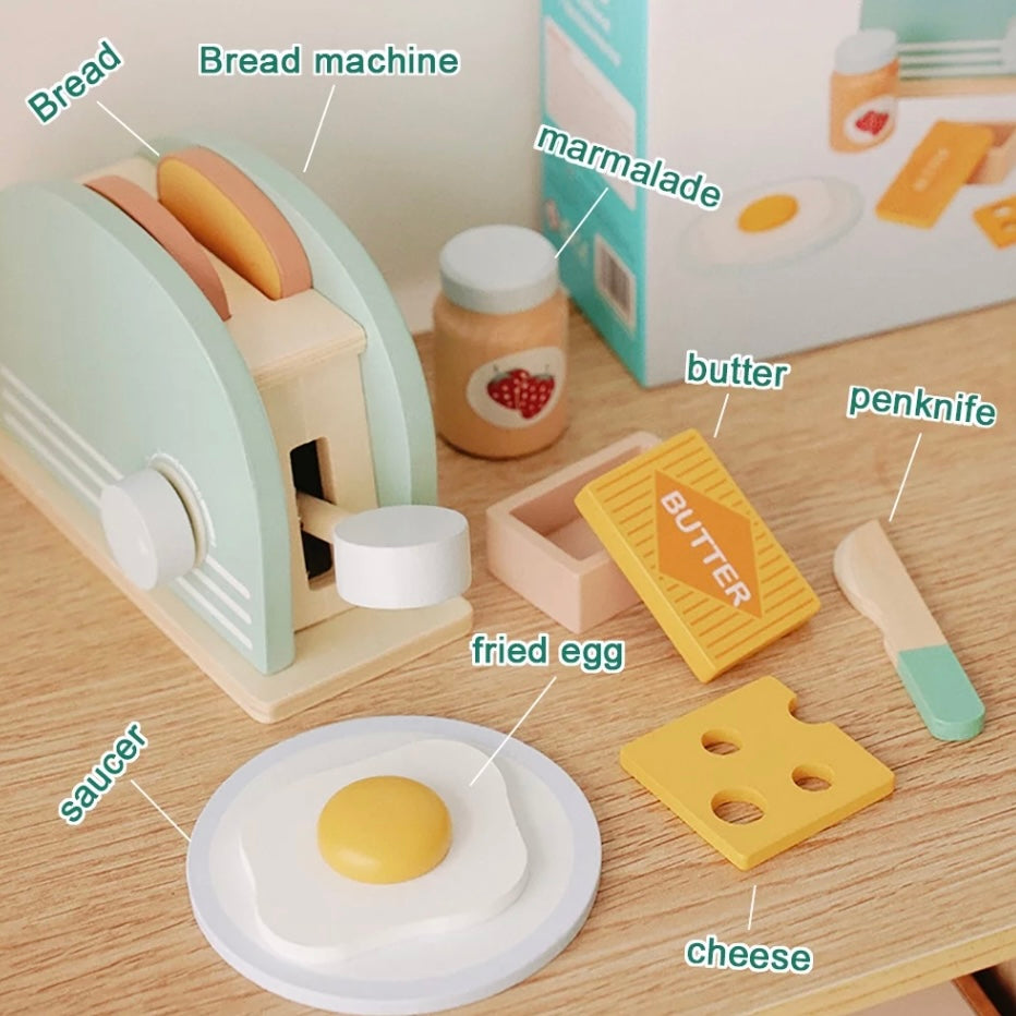 Wooden Toy-Pop up Toaster Play Kitchen Playset (11 pieces)