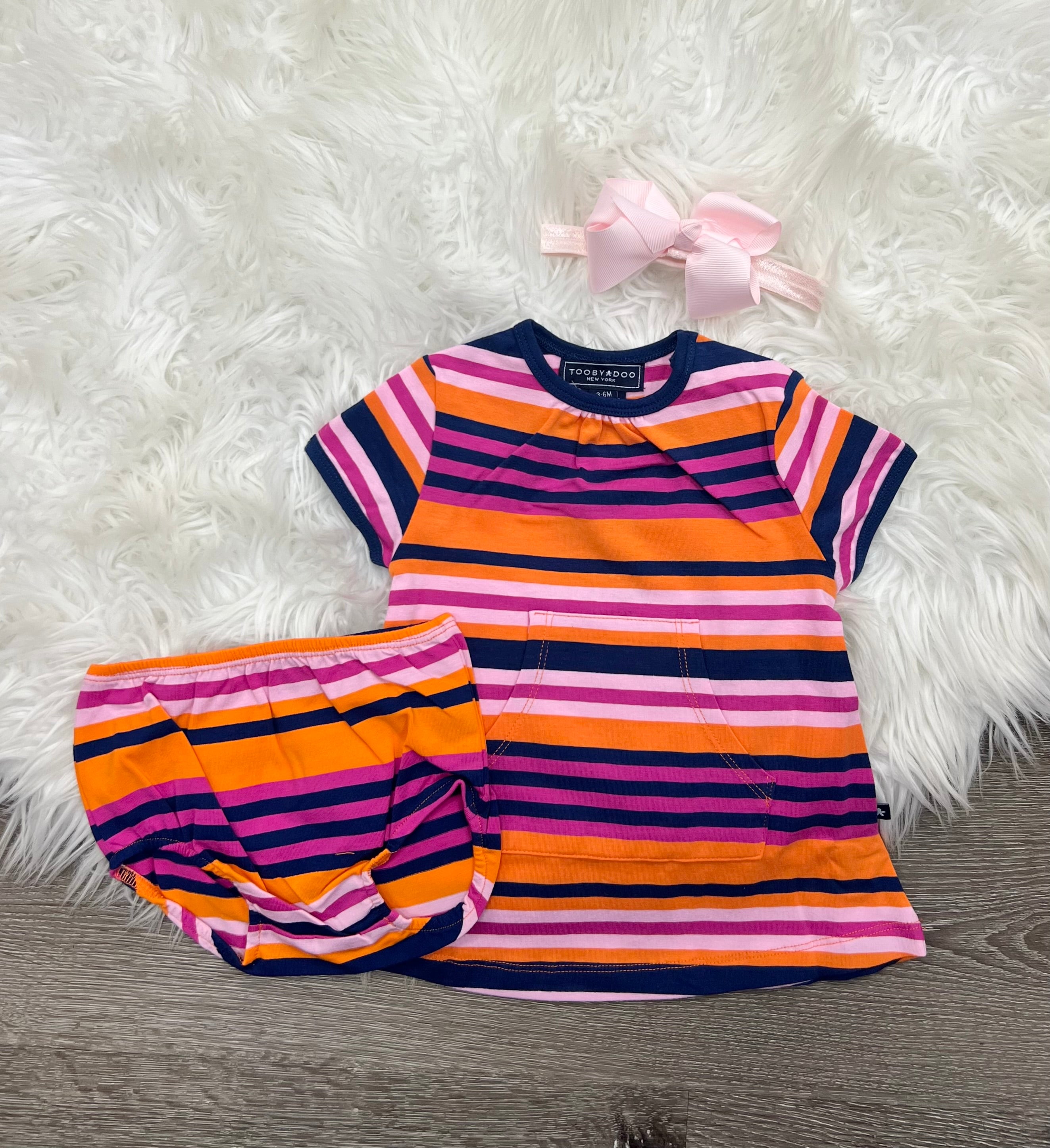 Toobydoo Striped Big Pocket Dress With Bloomer 102028-01