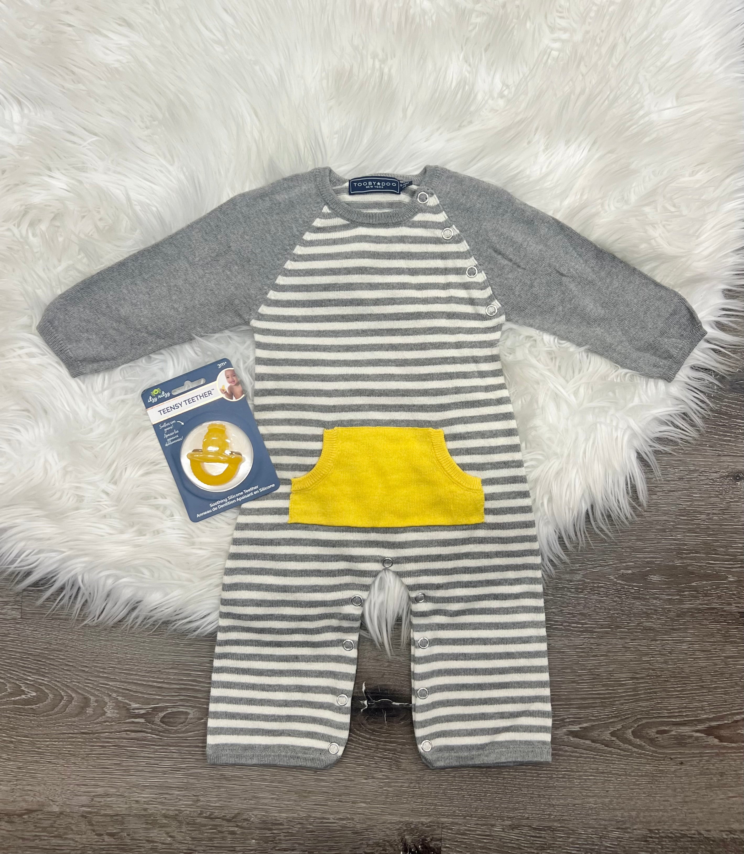 Toobydoo Grey & White Striped Cotton Cashmere Sweater Jumpsuit