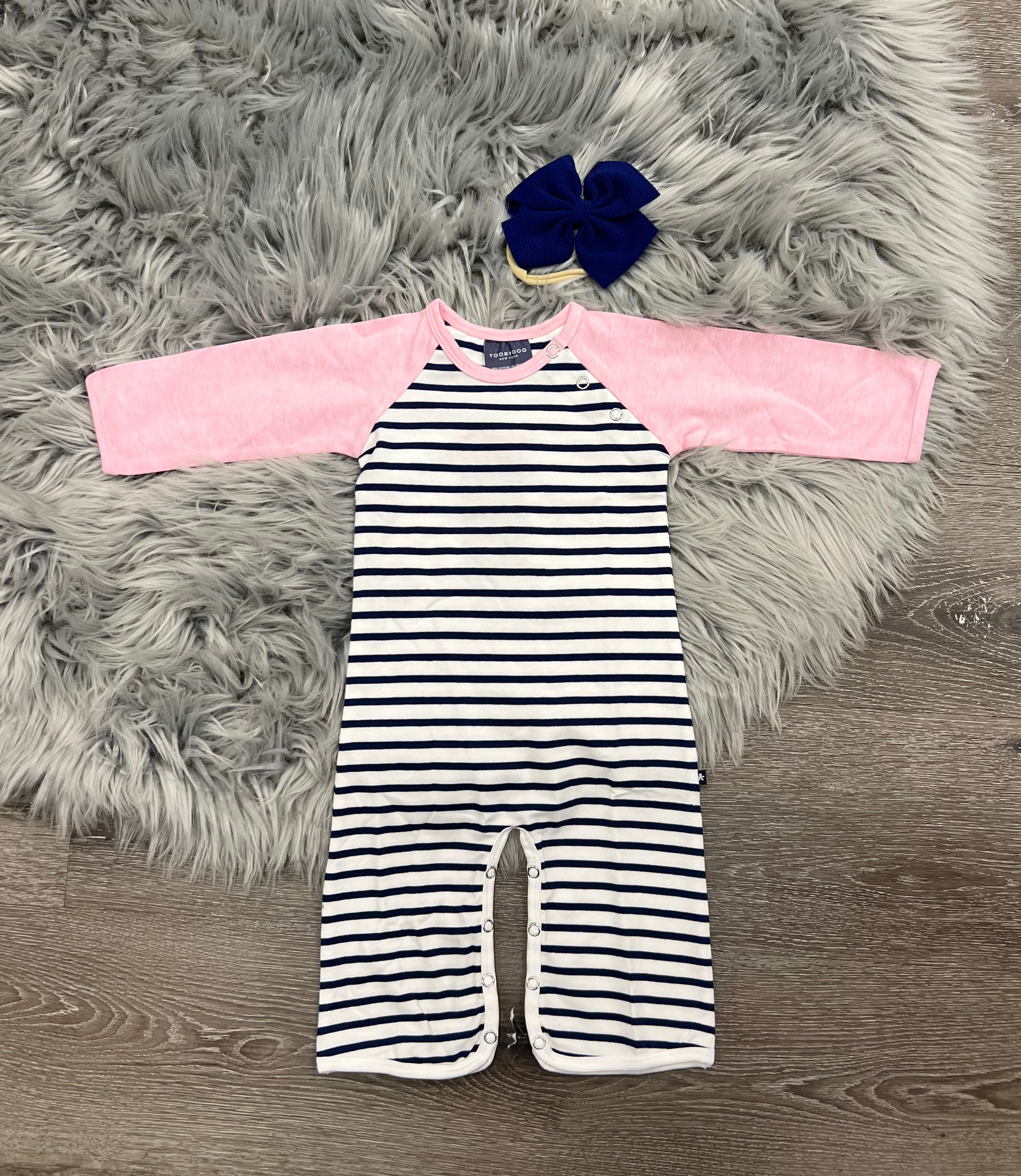 Toobydoo Striped Bootcut Jumpsuit With Pink Sleeves B10276