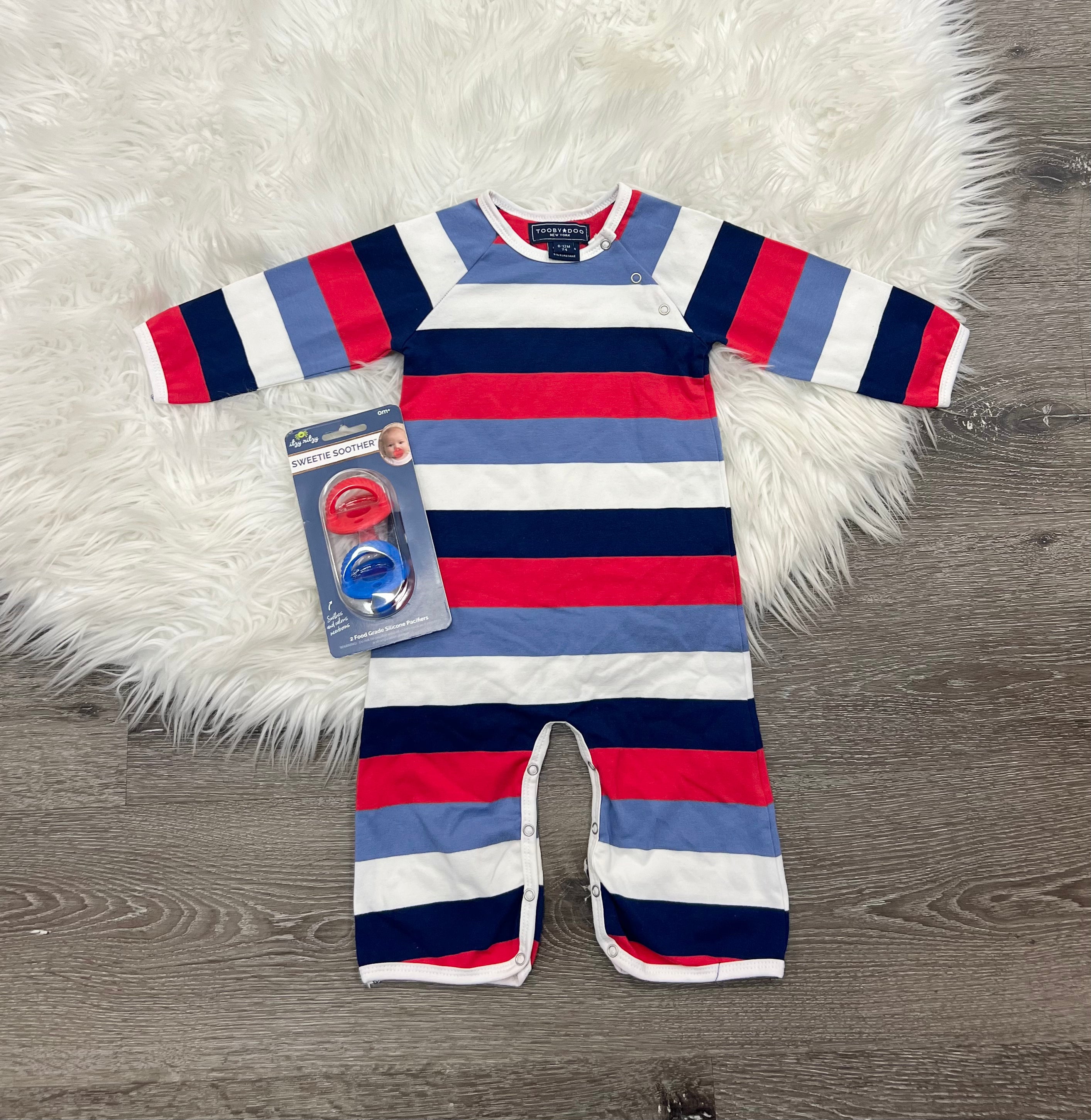 Toobydoo Rugby Blue Red White Striped Jumpsuit B10071