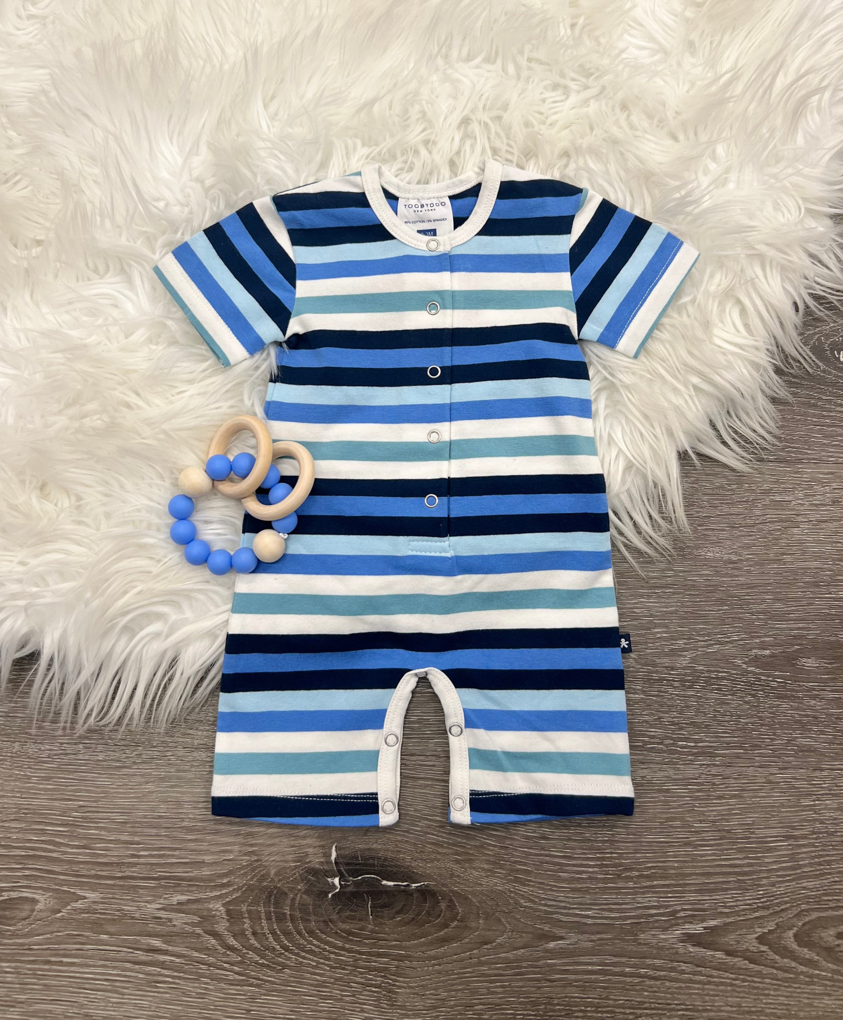 Toobydoo Button Front Striped Shortie Jumpsuit B10585