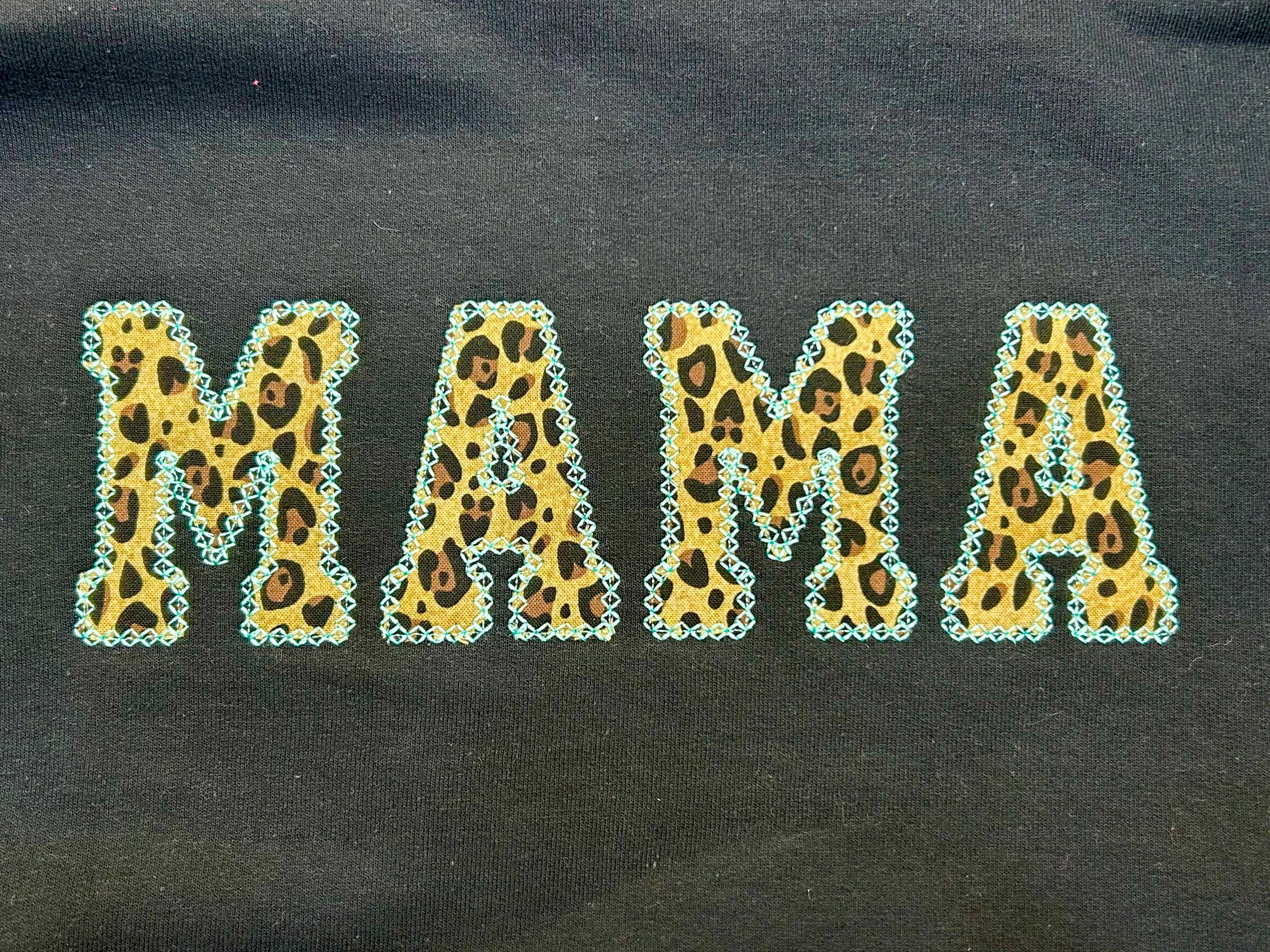 Embroidered Teal Stitched Leopard MAMA Crewneck