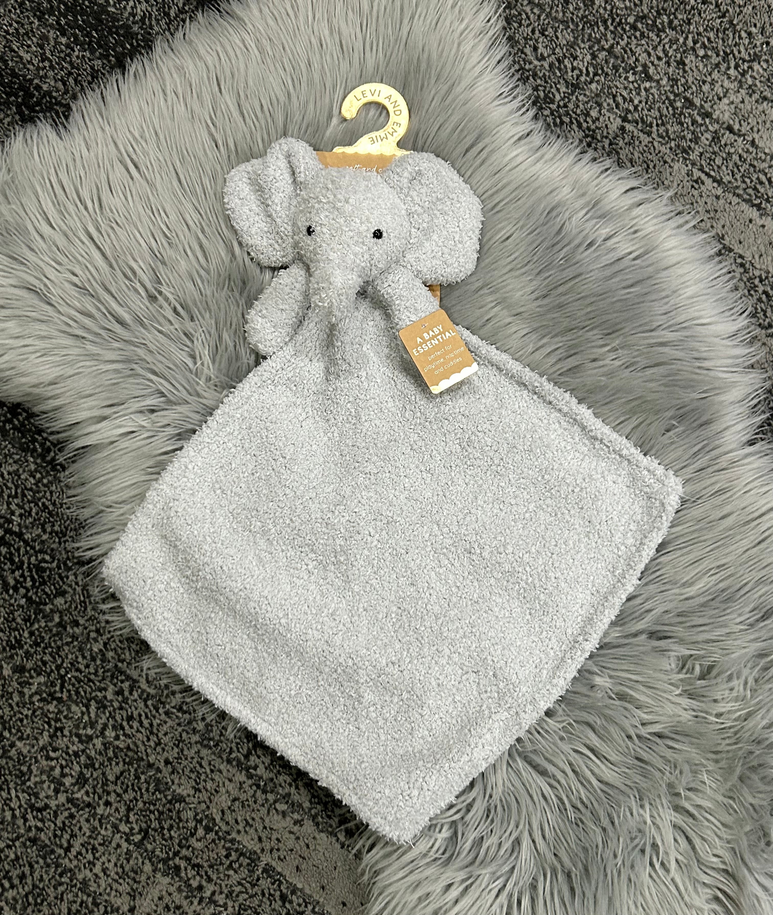 Levi And Emmie Feather Knit Grey Elephant Lovey