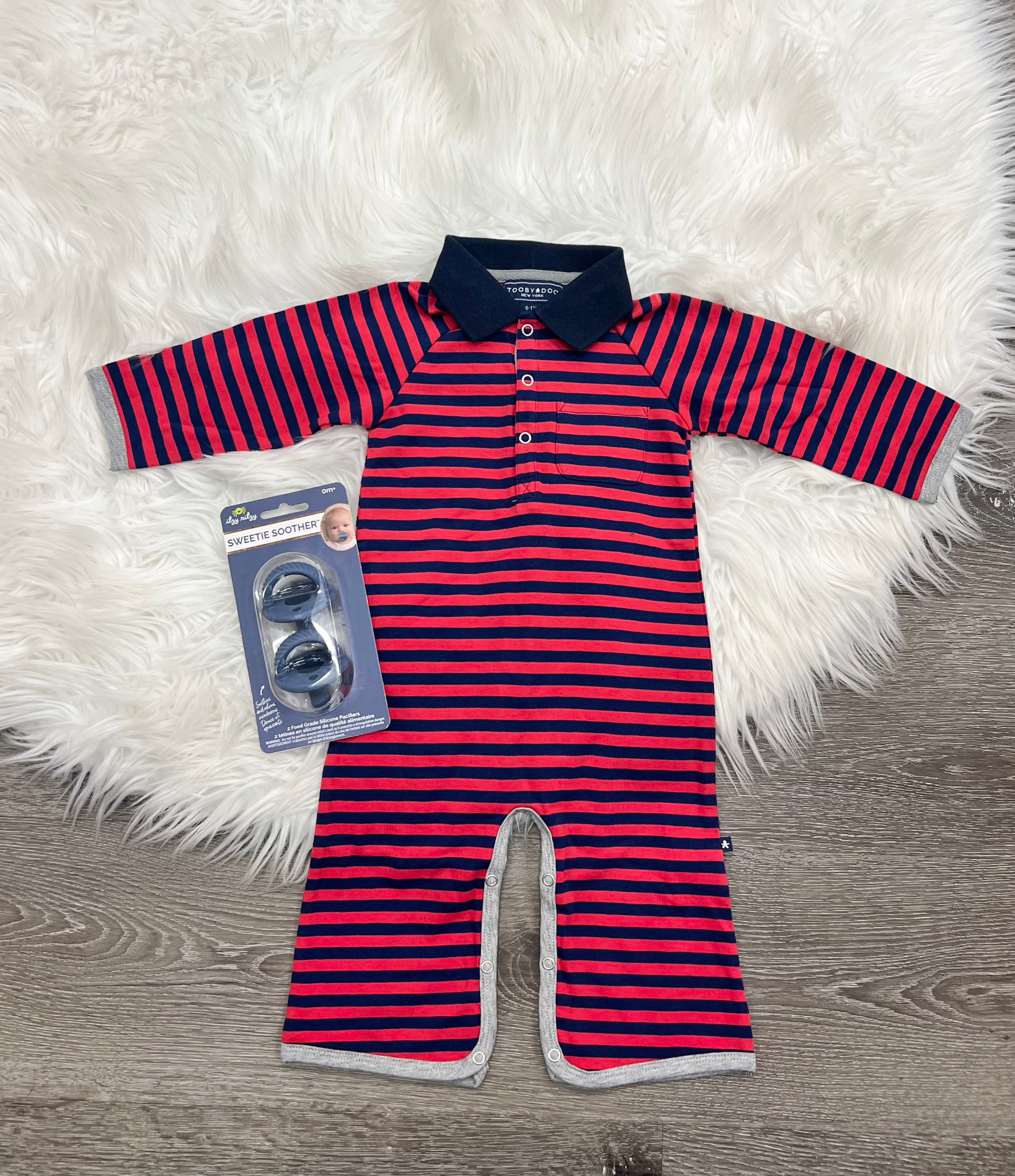 Toobydoo Red And Blue Collared Jumpsuit