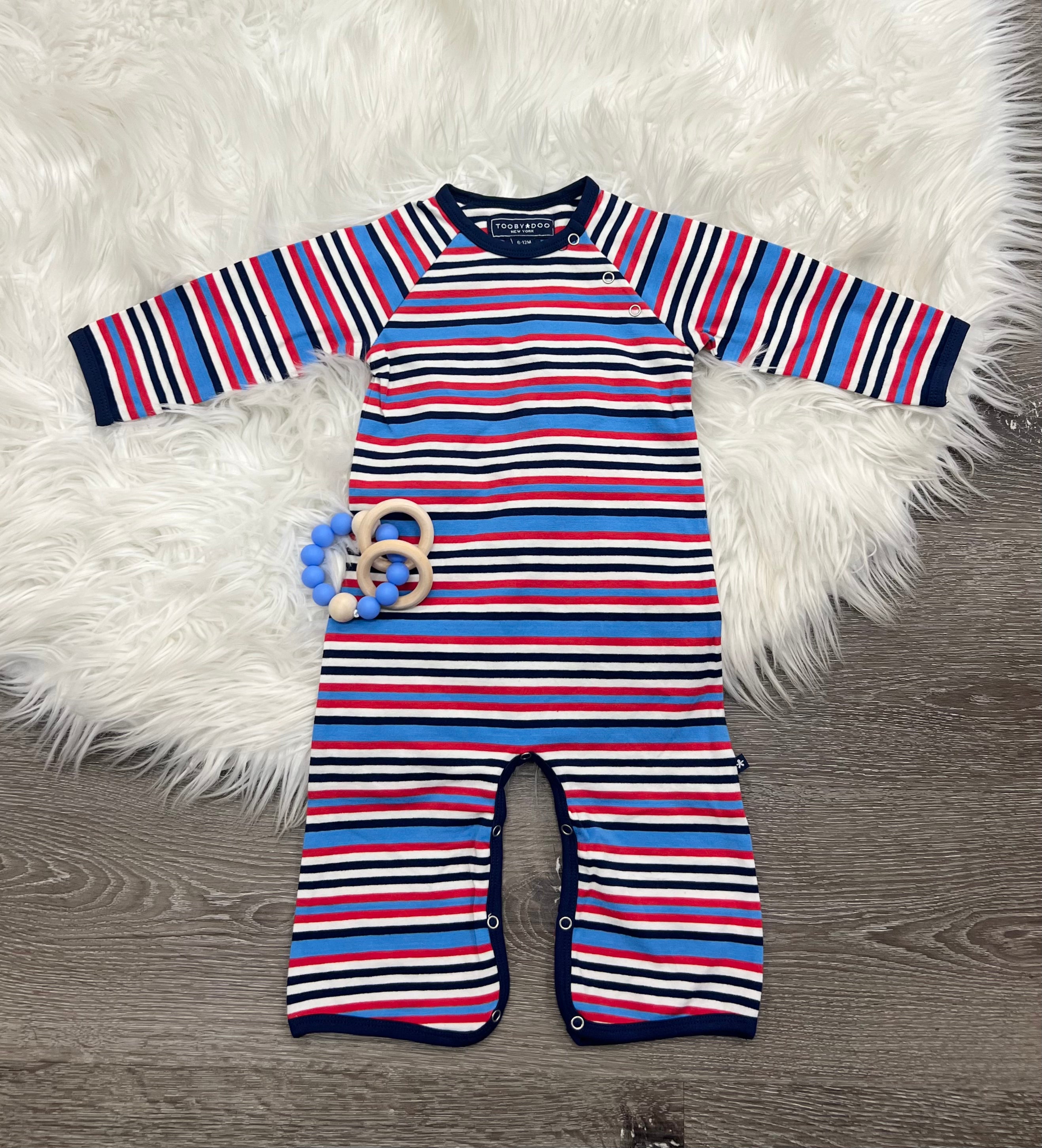 Toobydoo Red, White And Blue Striped Jumpsuit