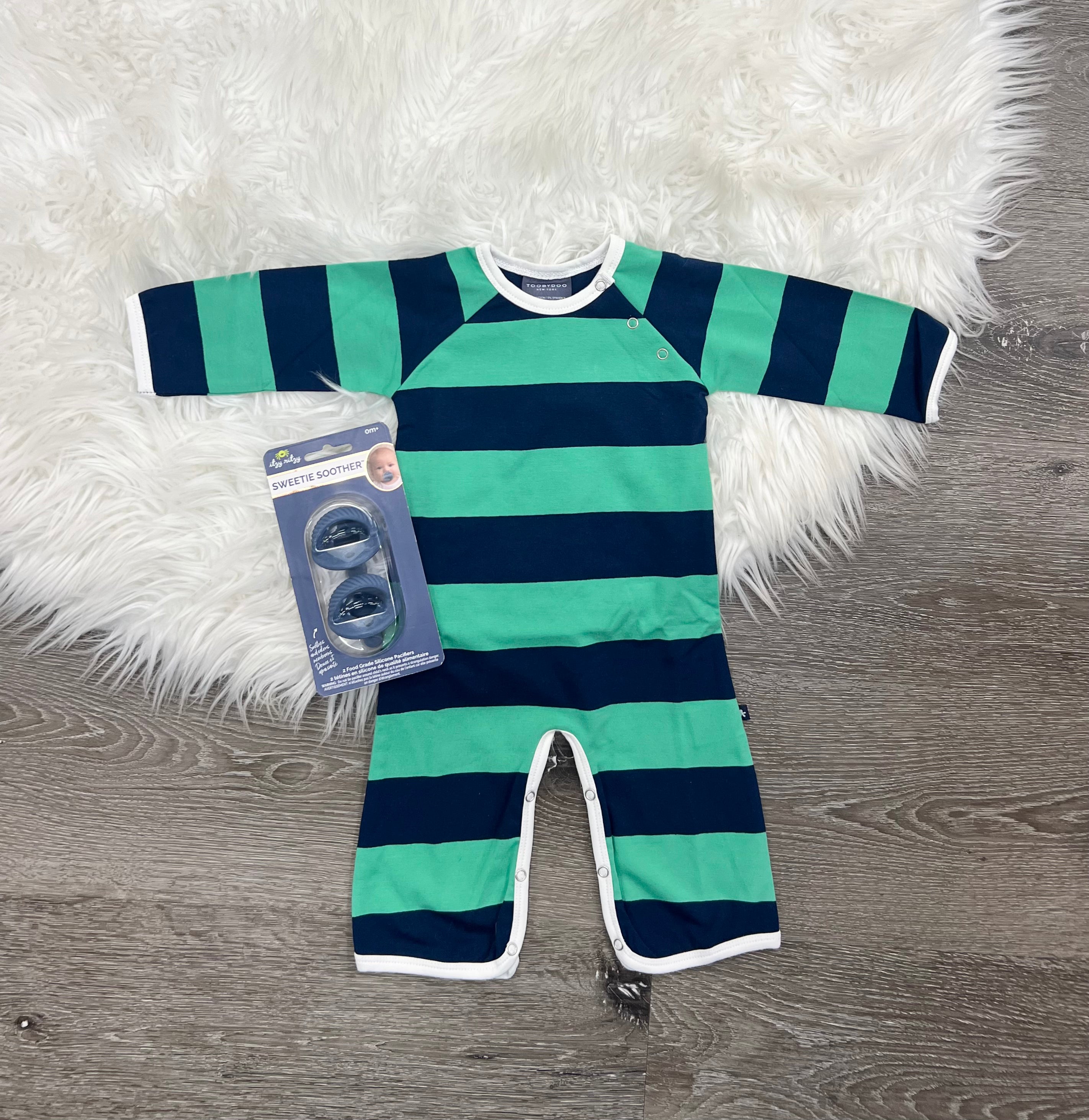 Toobydoo Blue And Green Striped Bootcut Jumpsuit B10395