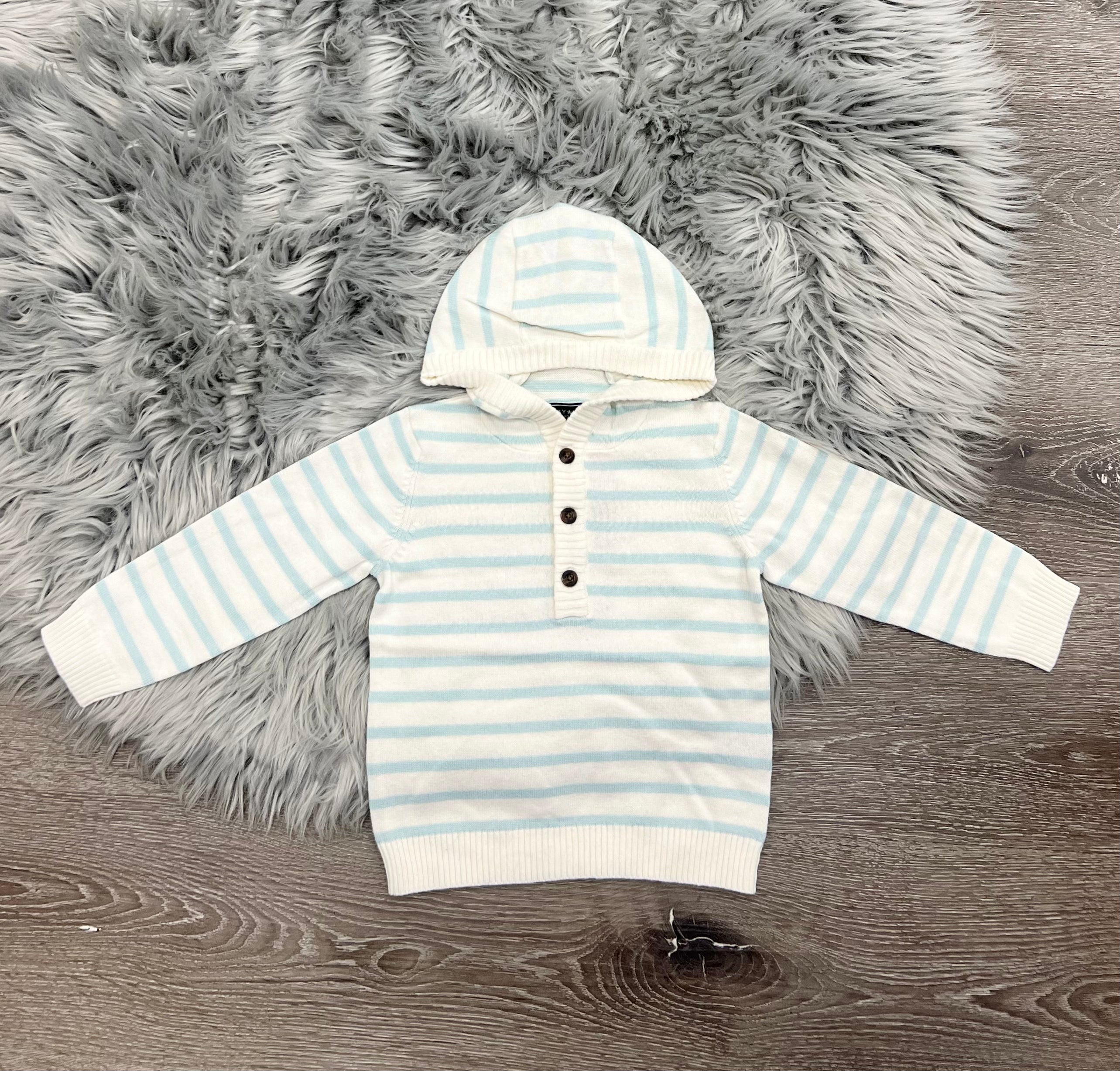 Toobydoo Blue And White Striped Hooded Sweater