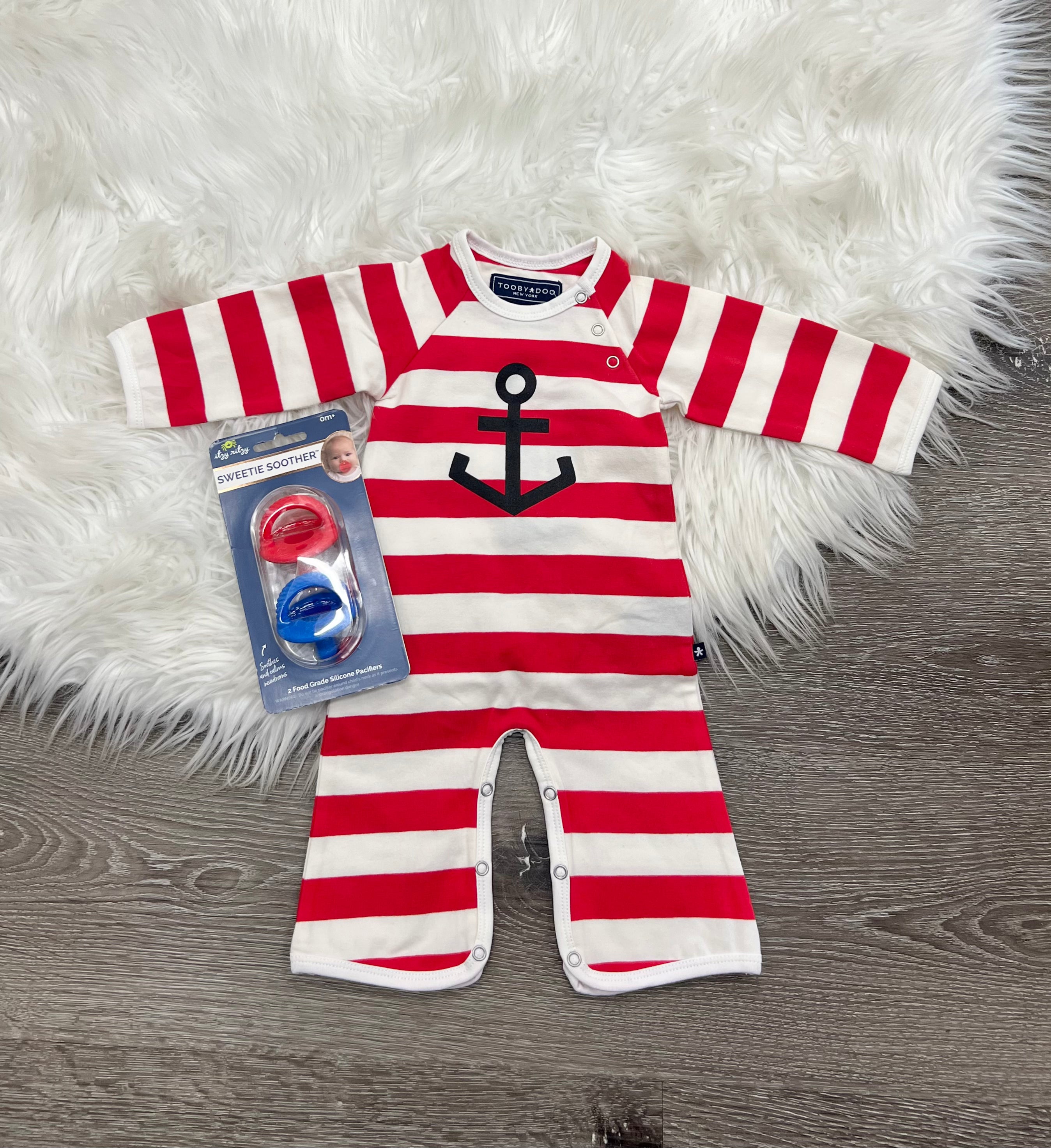 Toobydoo Red & White Striped Anchor Jumpsuit B10079