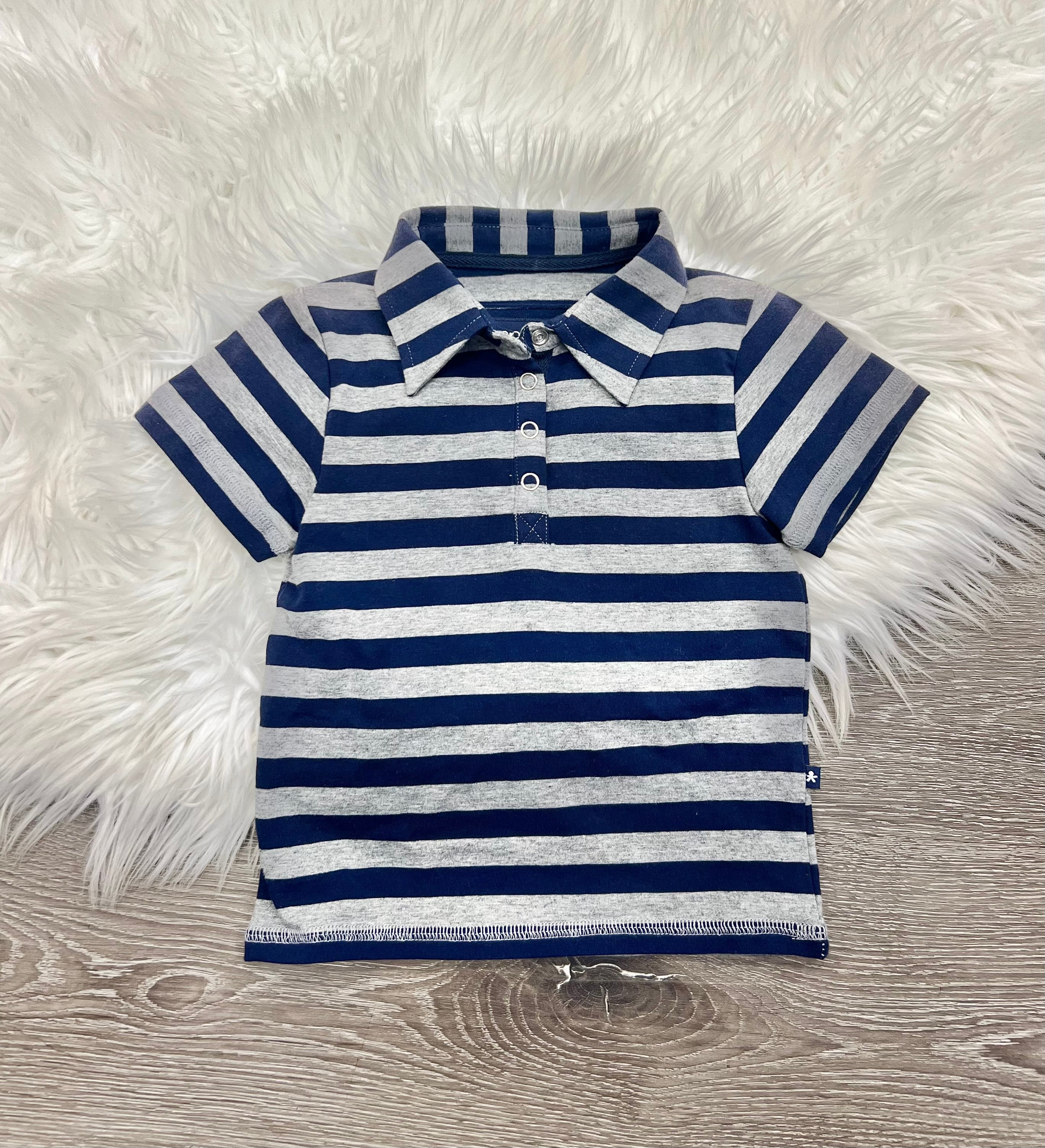 Toobydoo Grey And Blue Striped Collared Shirt