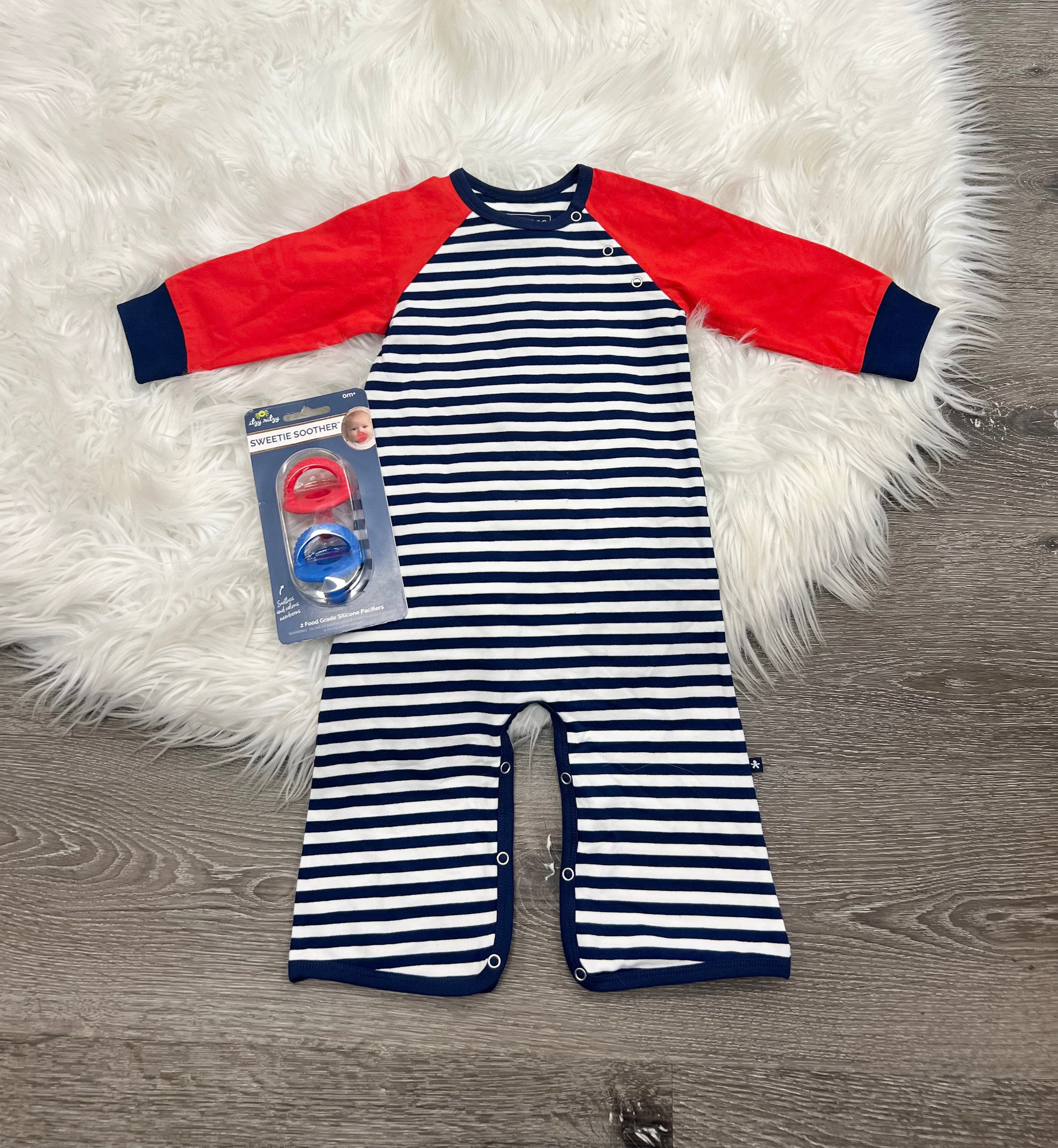 Toobydoo Striped Jumpsuit With Red Sleeves