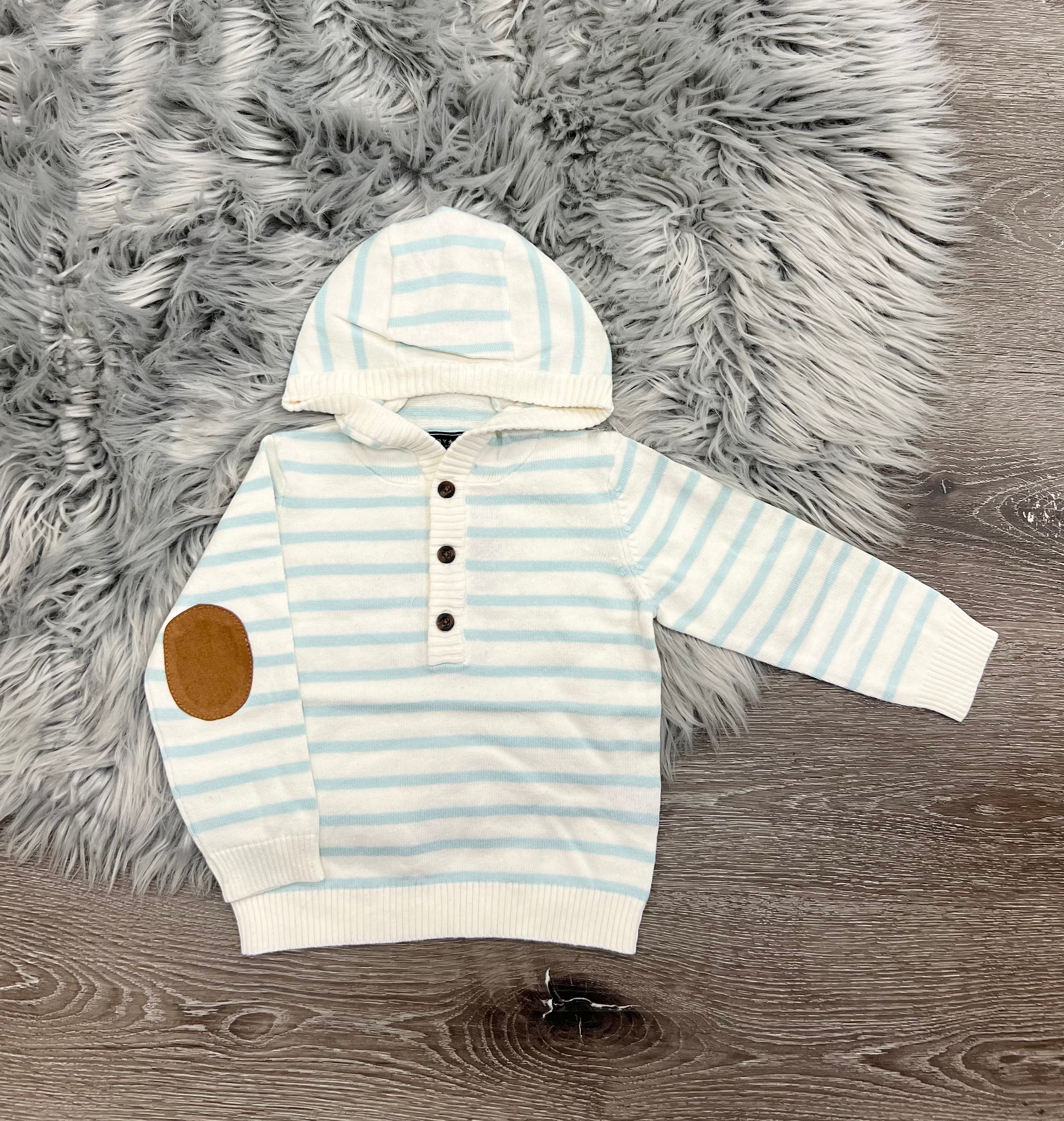 Toobydoo Blue And White Striped Hooded Sweater