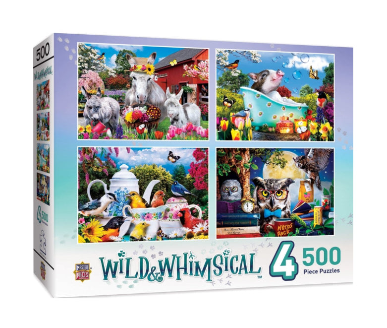 MasterPieces Wild and Whimsical 4 Pack 500 Piece Animal Jigsaw Puzzles