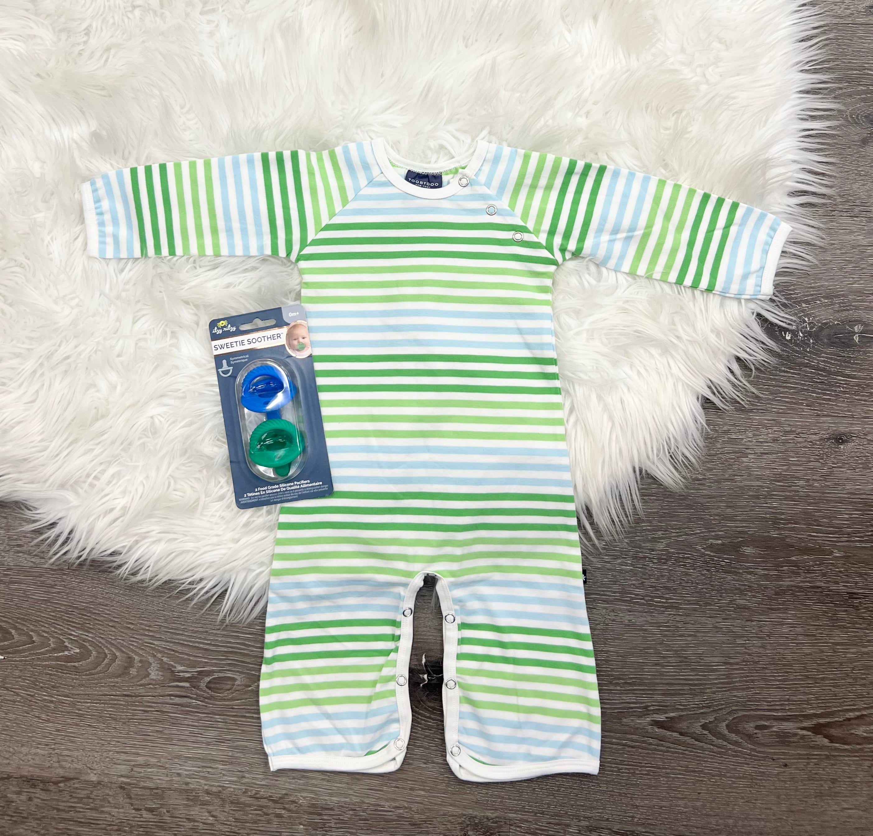 Toobydoo Green, Blue And White Striped Jumpsuit