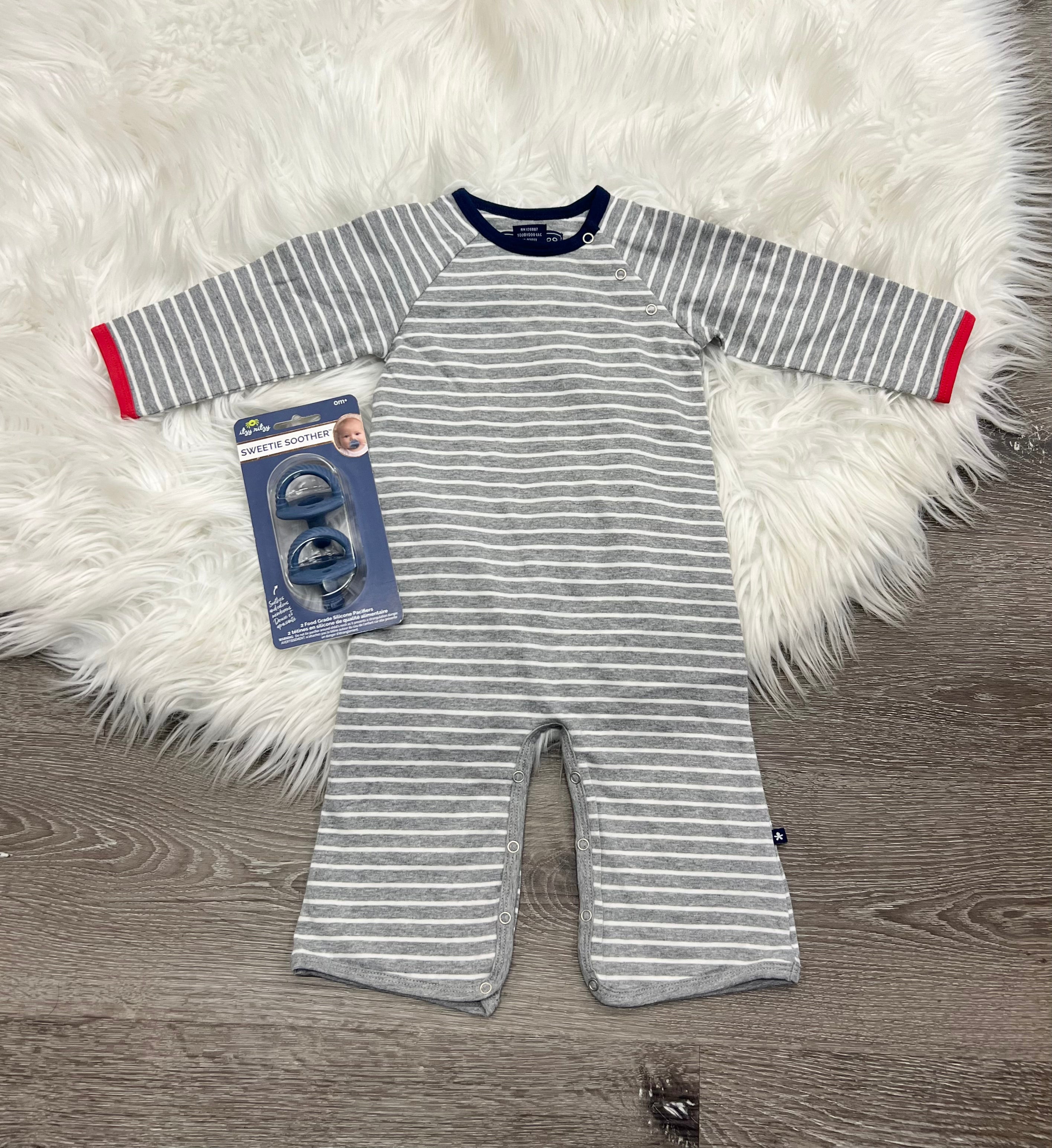 Toobydoo Grey And White Striped Jumpsuit