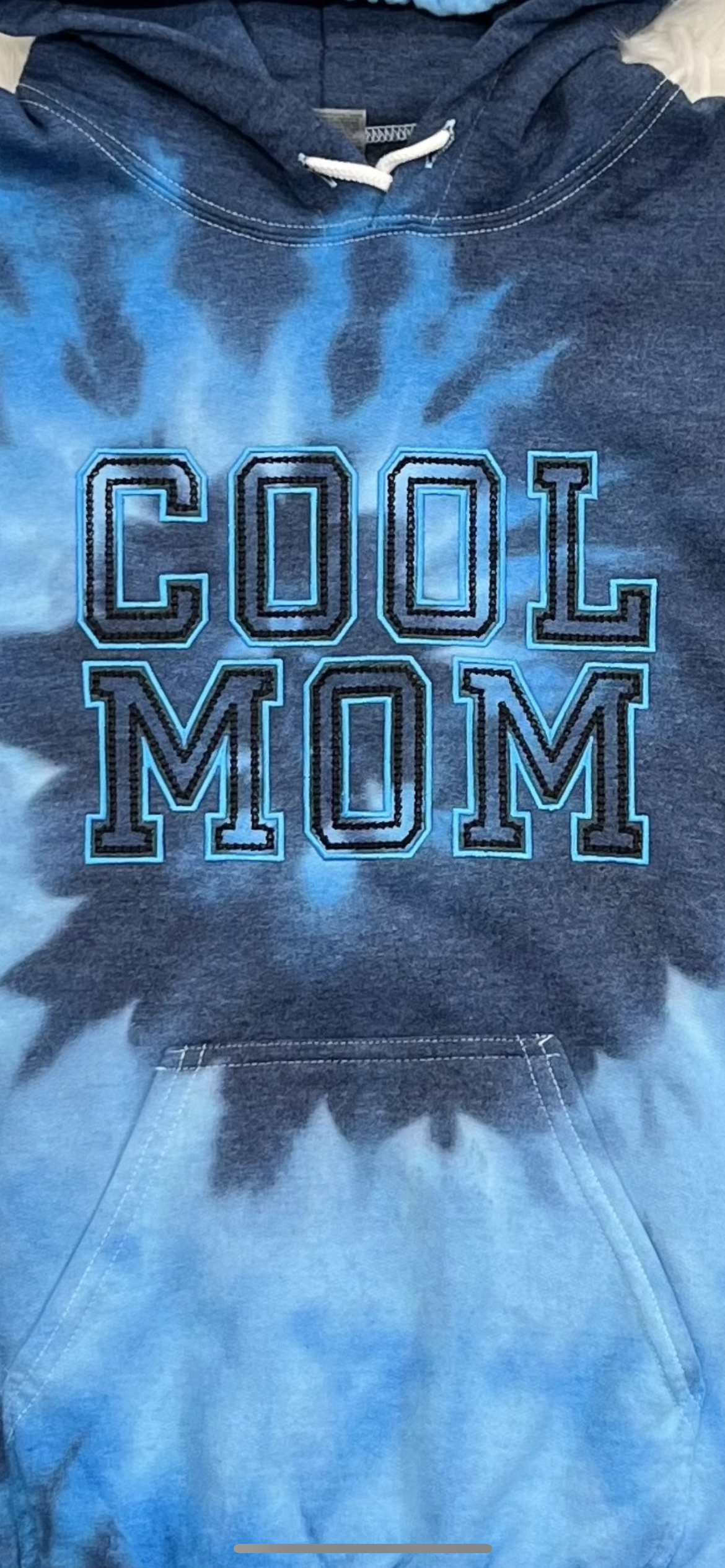 Embroidered Blue Tie Dye Cool Mom Hoodie