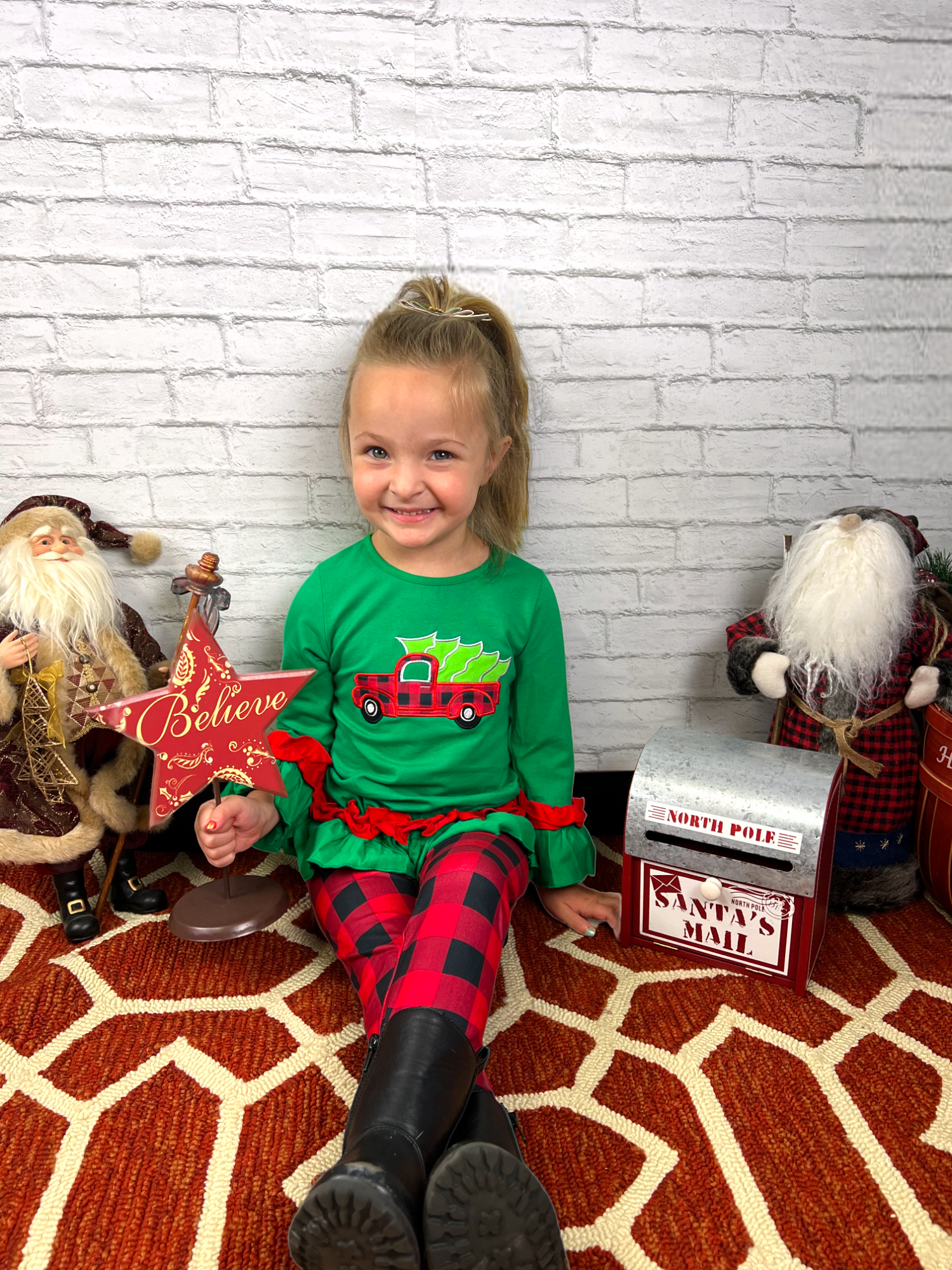 Buffalo Plaid Holiday Truck Ruffle Outfit