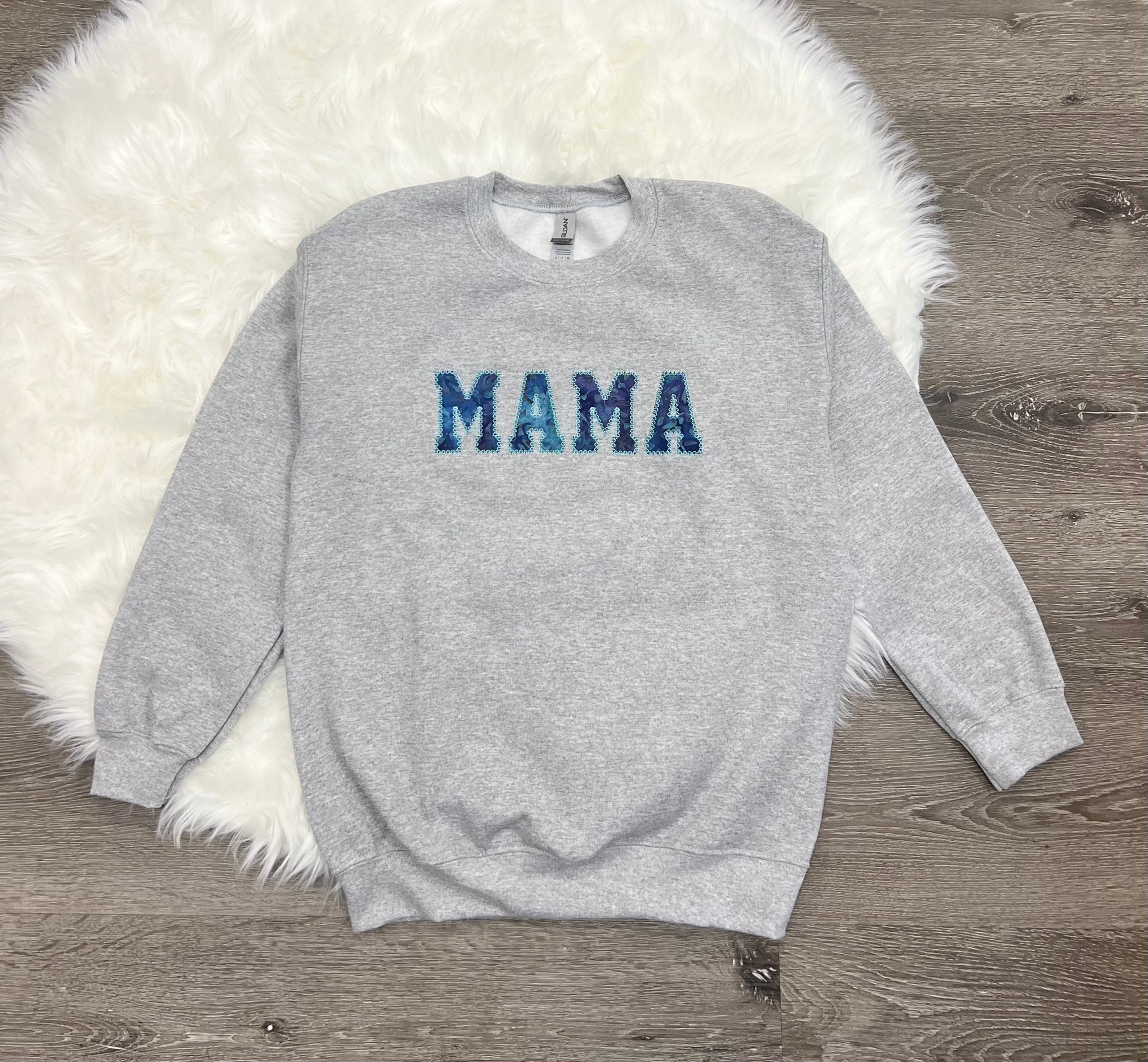 Embroidered Cool Blues Batik Mama Sweatshirt