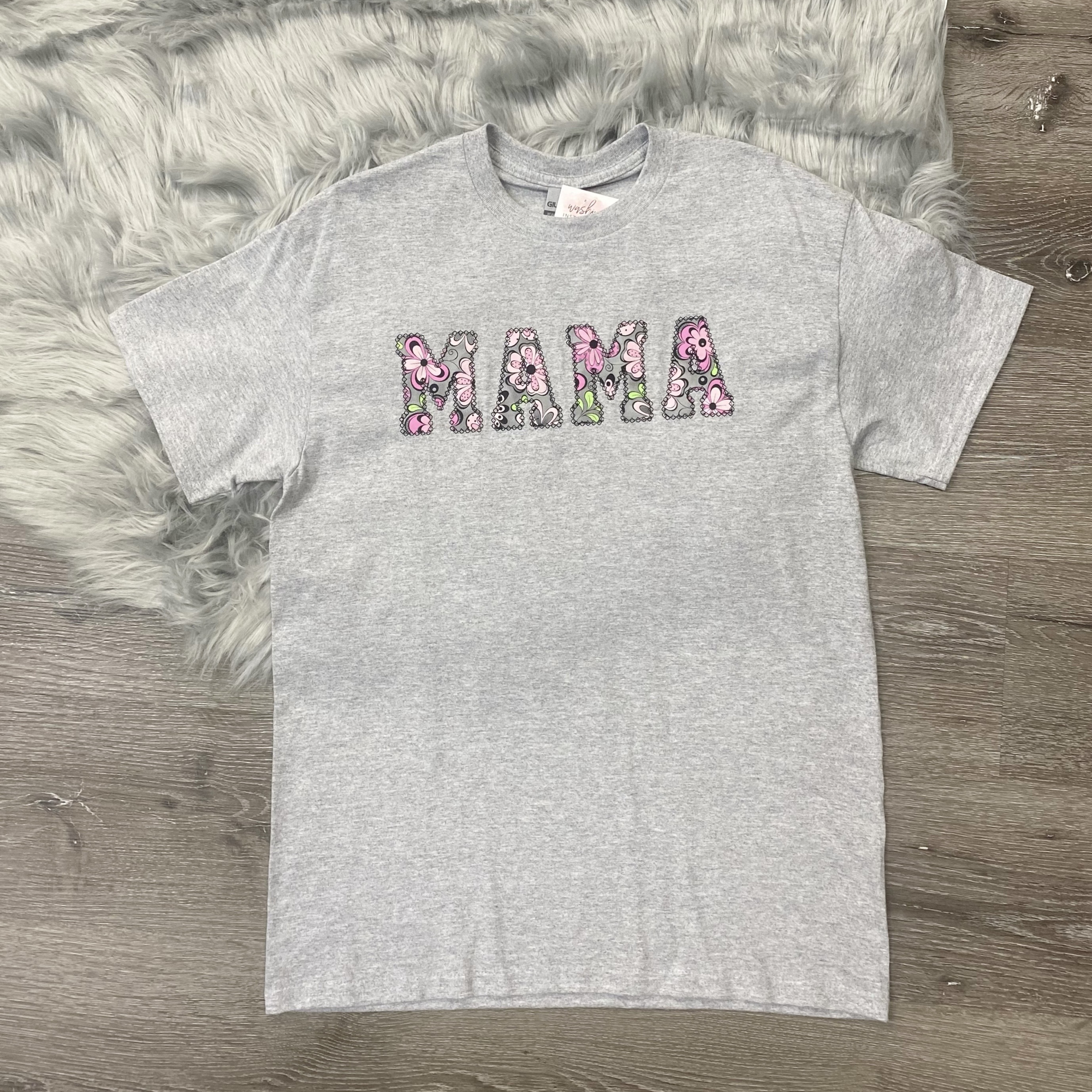 Buy grey-floral-mama Embroidered MAMA T