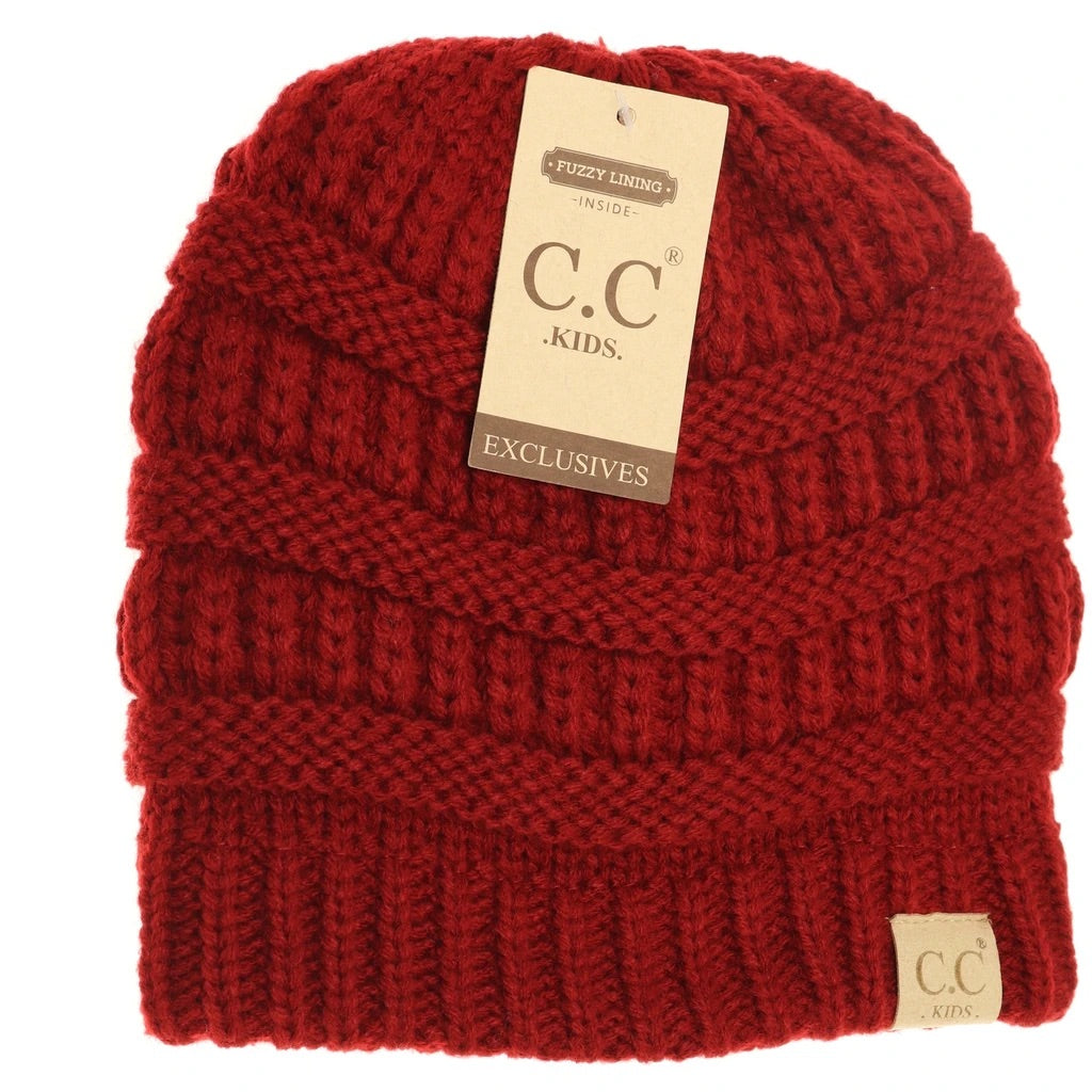 Buy red CC Solid Fuzzy Lined Beanie Hat