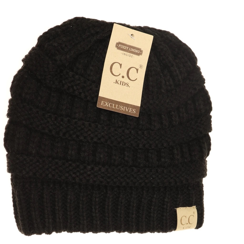 Buy black CC Solid Fuzzy Lined Beanie Hat