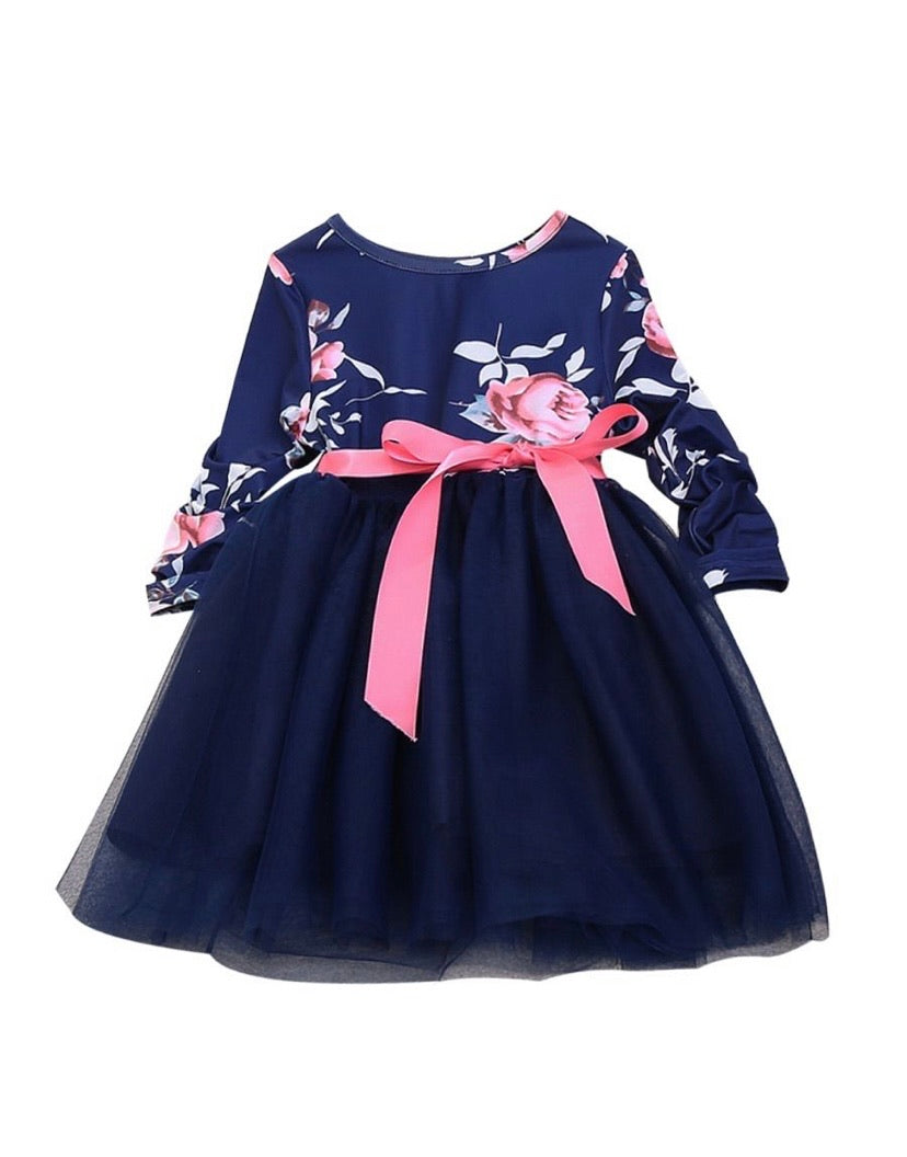 Navy Floral Tulle Dress