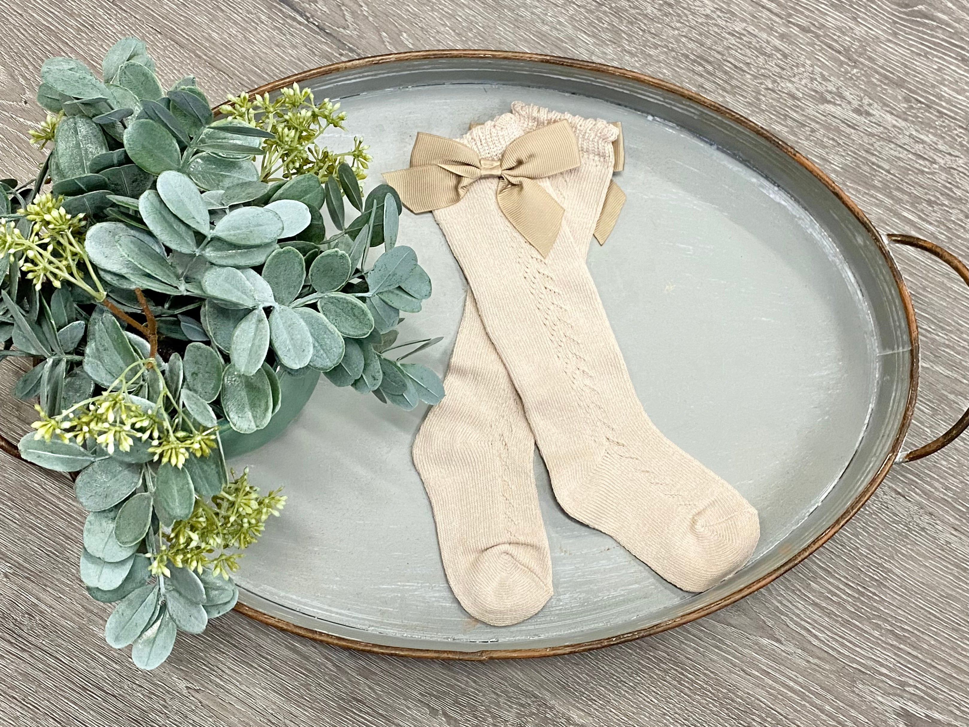 Buy khaki Beautiful Bow Decorated Socks